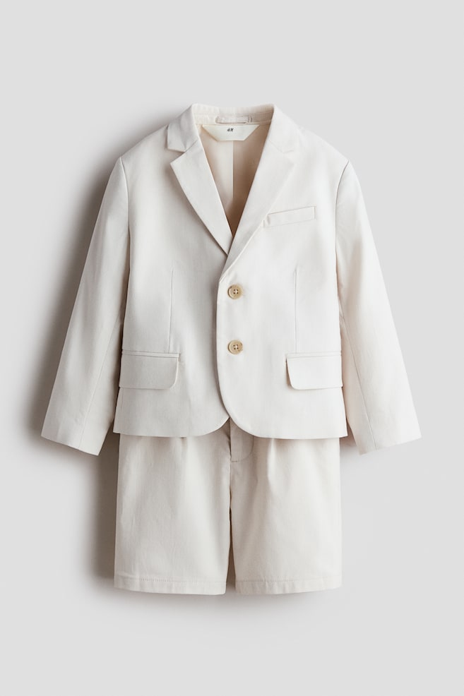2-Piece Dressy Cotton Set - White/beige striped - 1