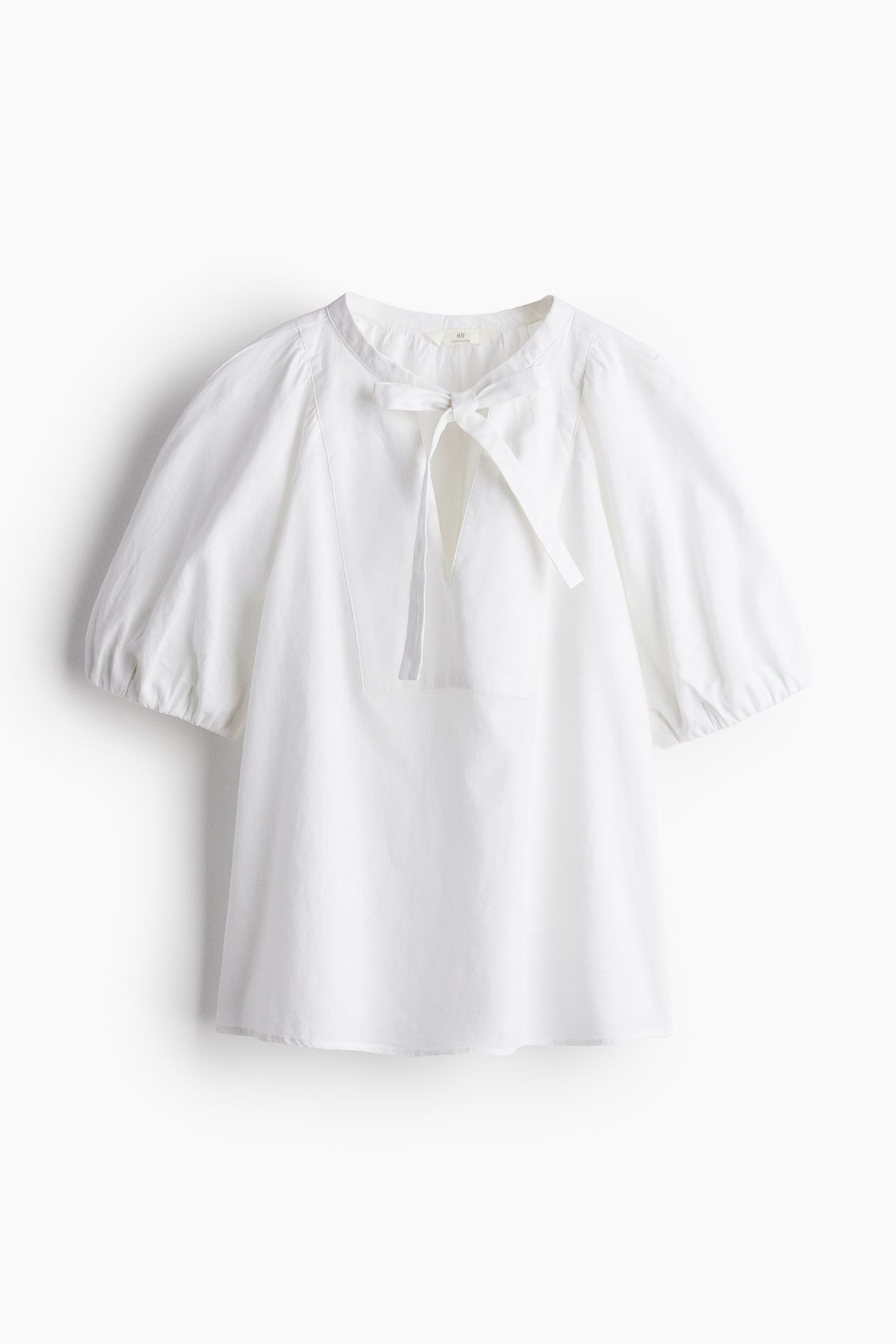 リネンブレンド ネックリボンブラウス - ホワイト - レディース | H&M JP