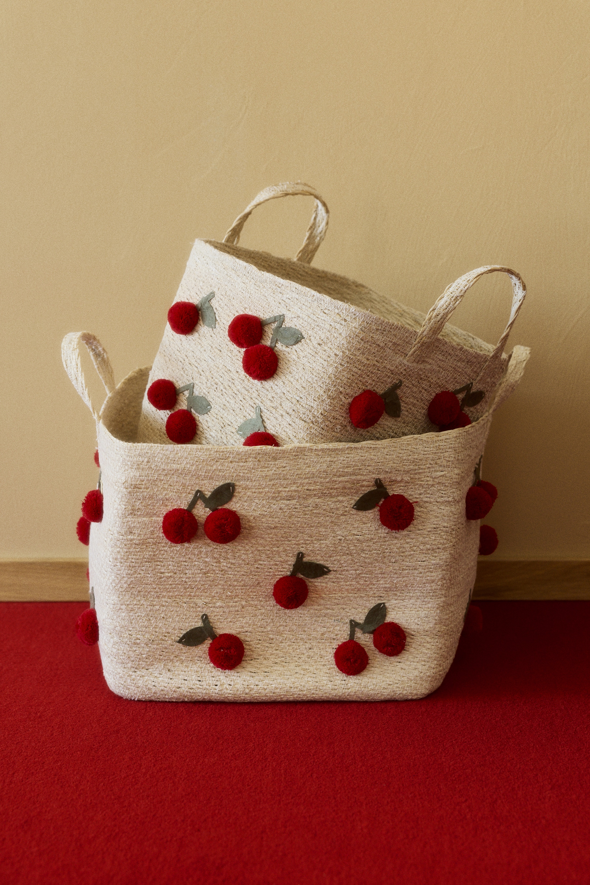 Pompom seagrass storage basket - Beige
