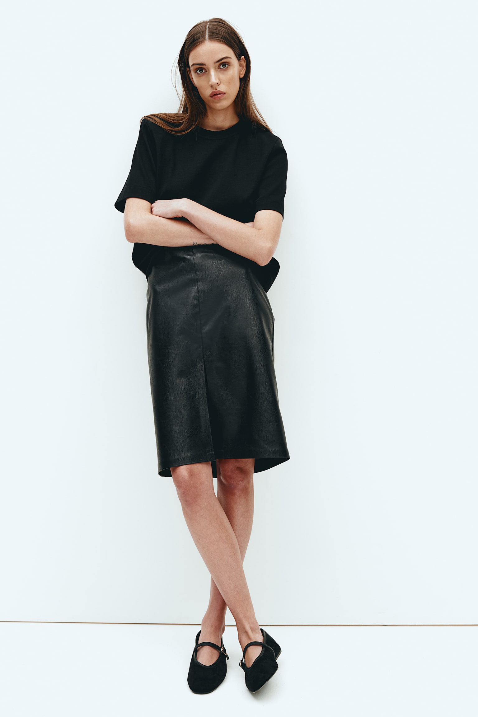 Coated Pencil Skirt - Black - 1