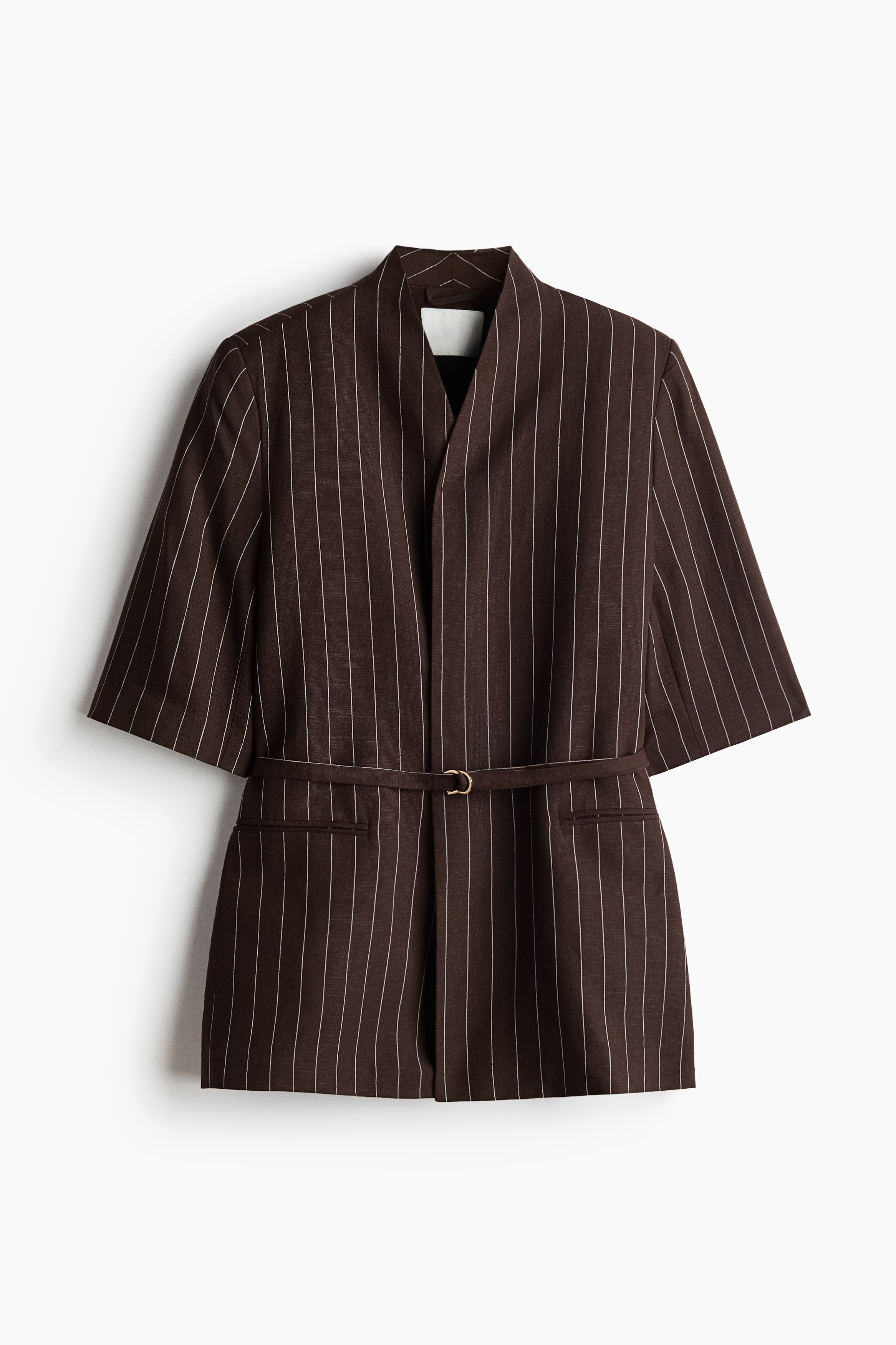 Women's Dark brown Short-Sleeved Linen-Blend Jacket | H&M US Women's Dark brown Short-Sleeved Linen-Blend Jacket | H&M US