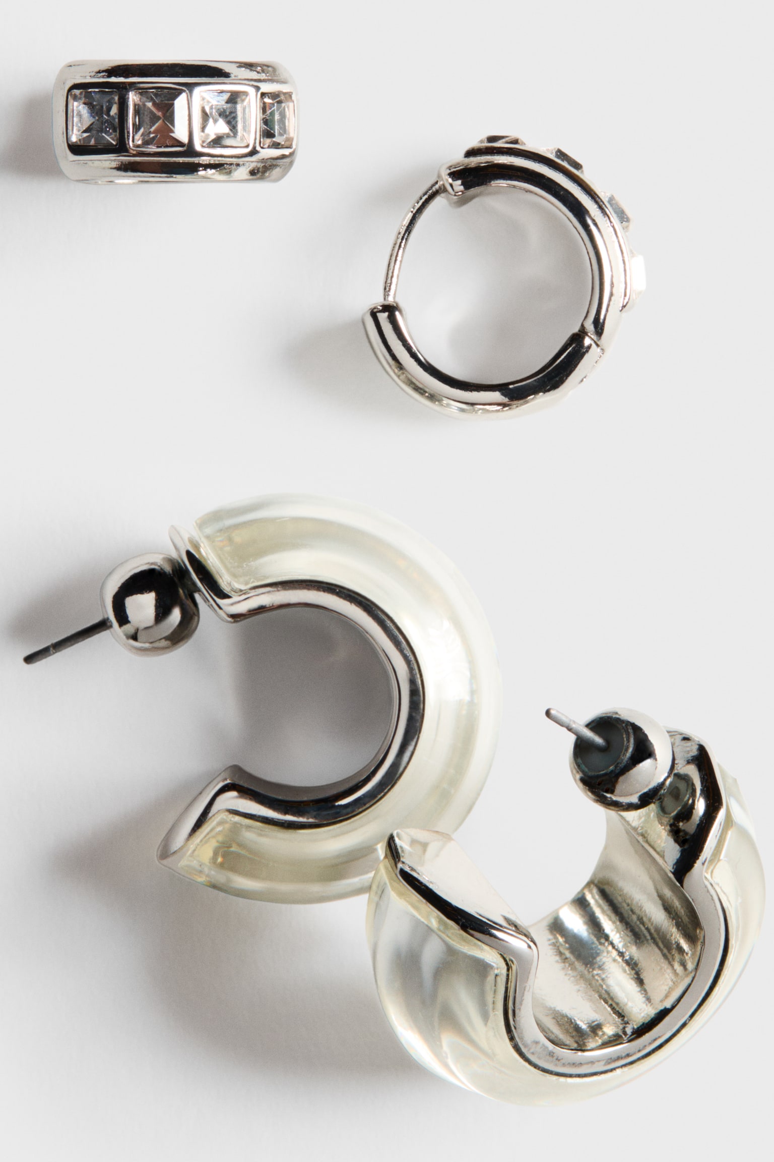 3 pairs hoop earrings - Stříbrná - 3