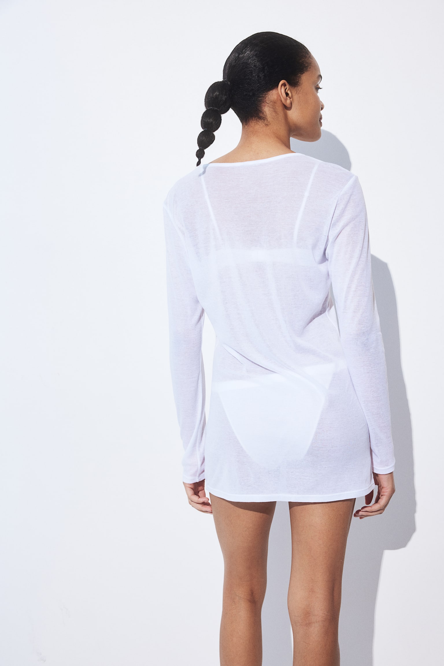 Long-sleeved jersey dress - White - 5