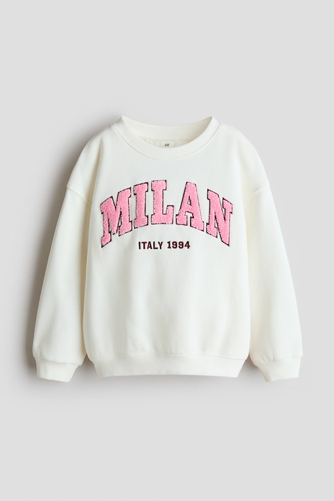 Motif-Detail Brushed-Inside Sweatshirt - Ivory/Milan/Light gray melange/Mon Amie - 1