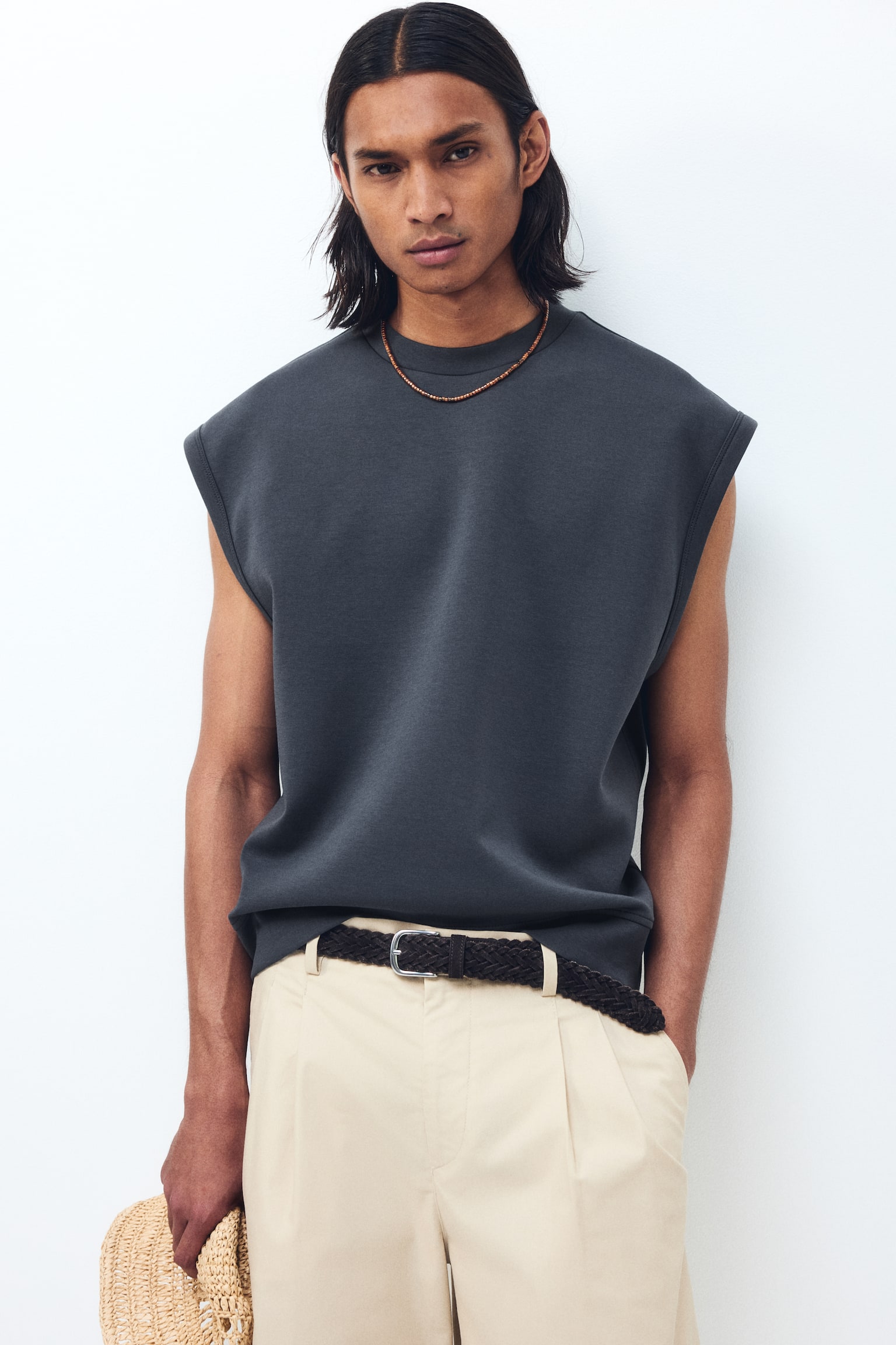 Relaxed Fit Scuba vest top - Dark grey - 1