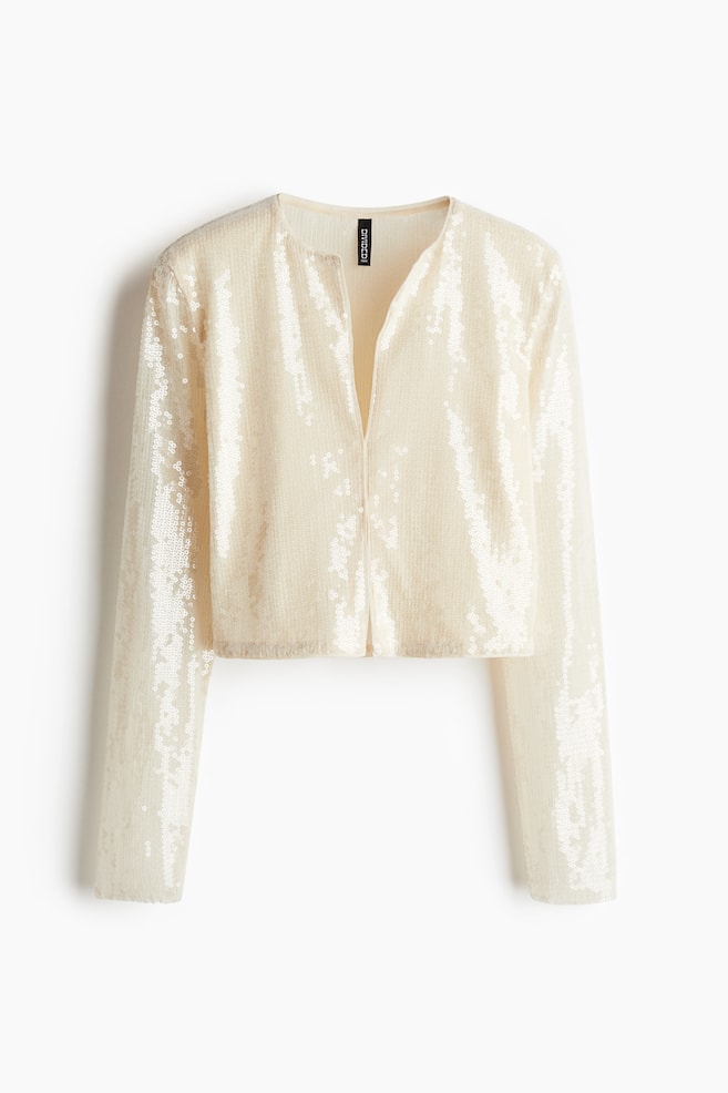 Kurzes Paillettenshirt - Hellbeige/Dunkellila - 1