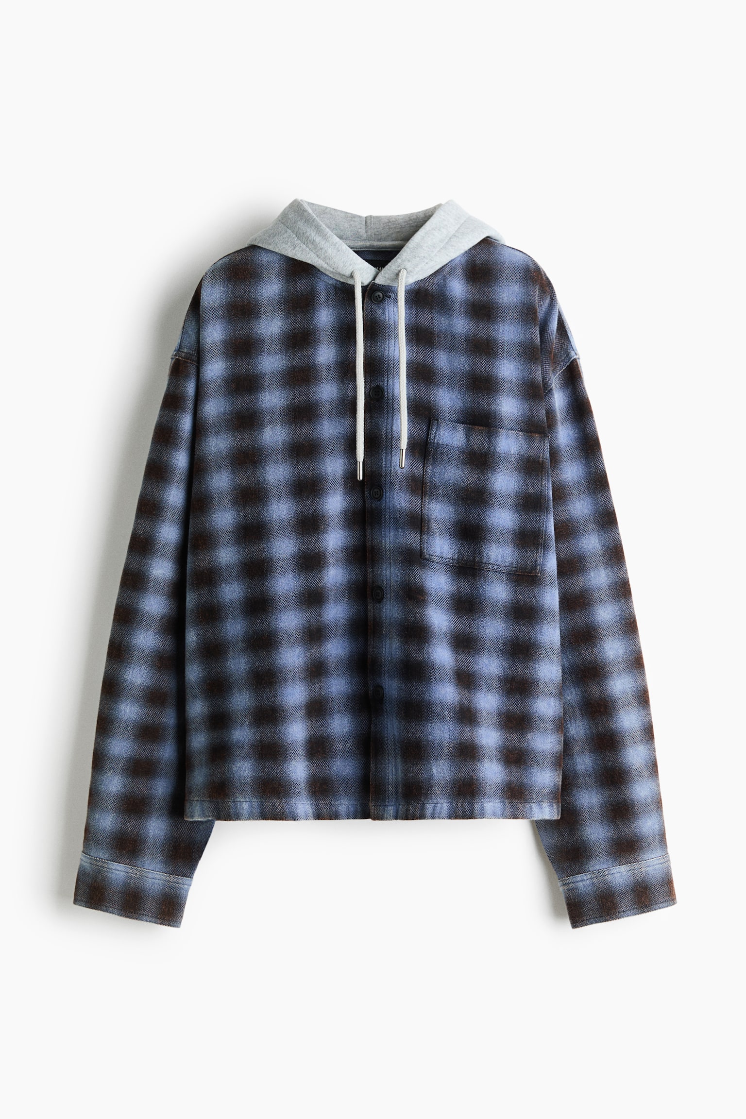 Hooded Overshirt - Dark blue/plaid - 1
