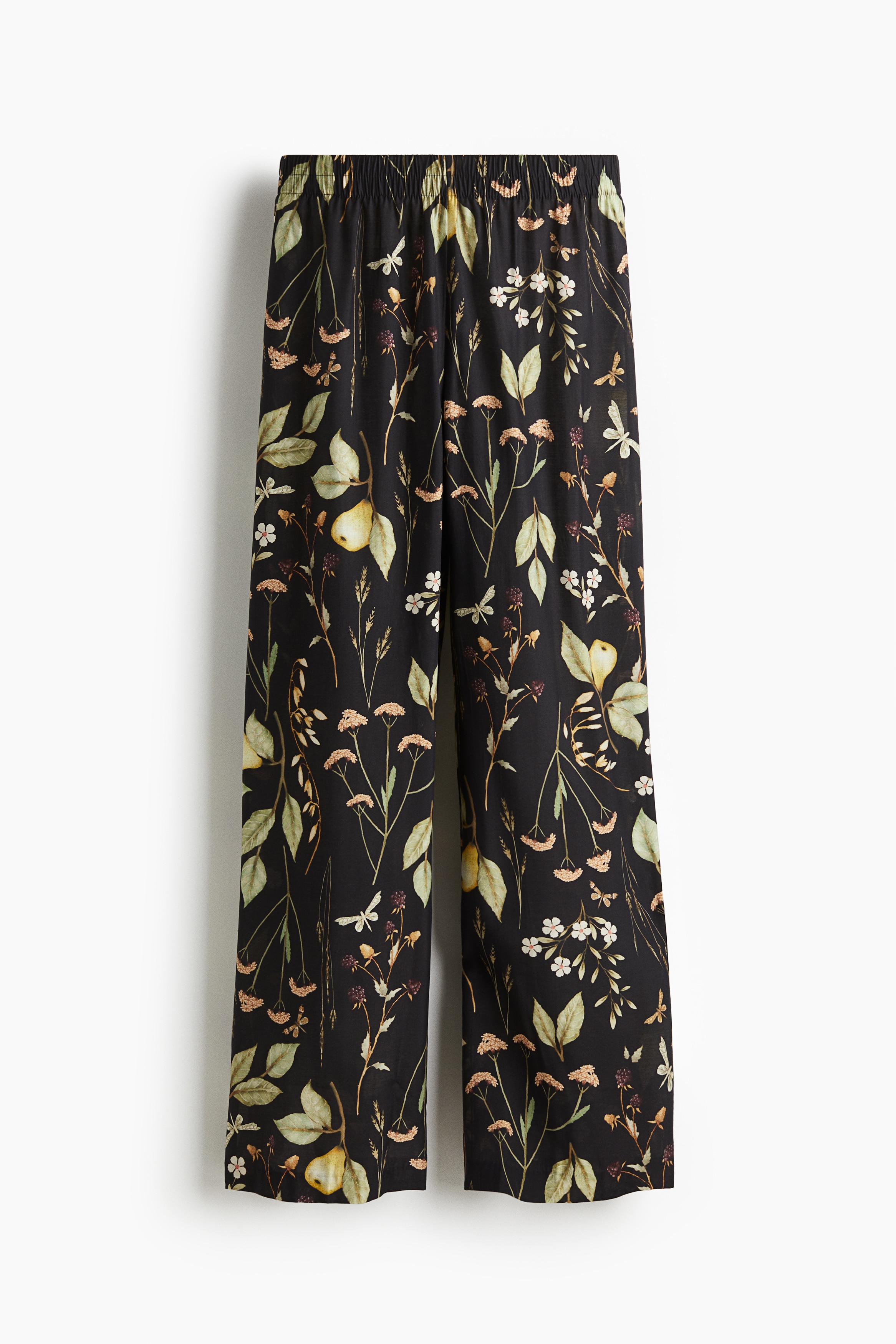 Straight Leg Pull On Pants - Black/Floral