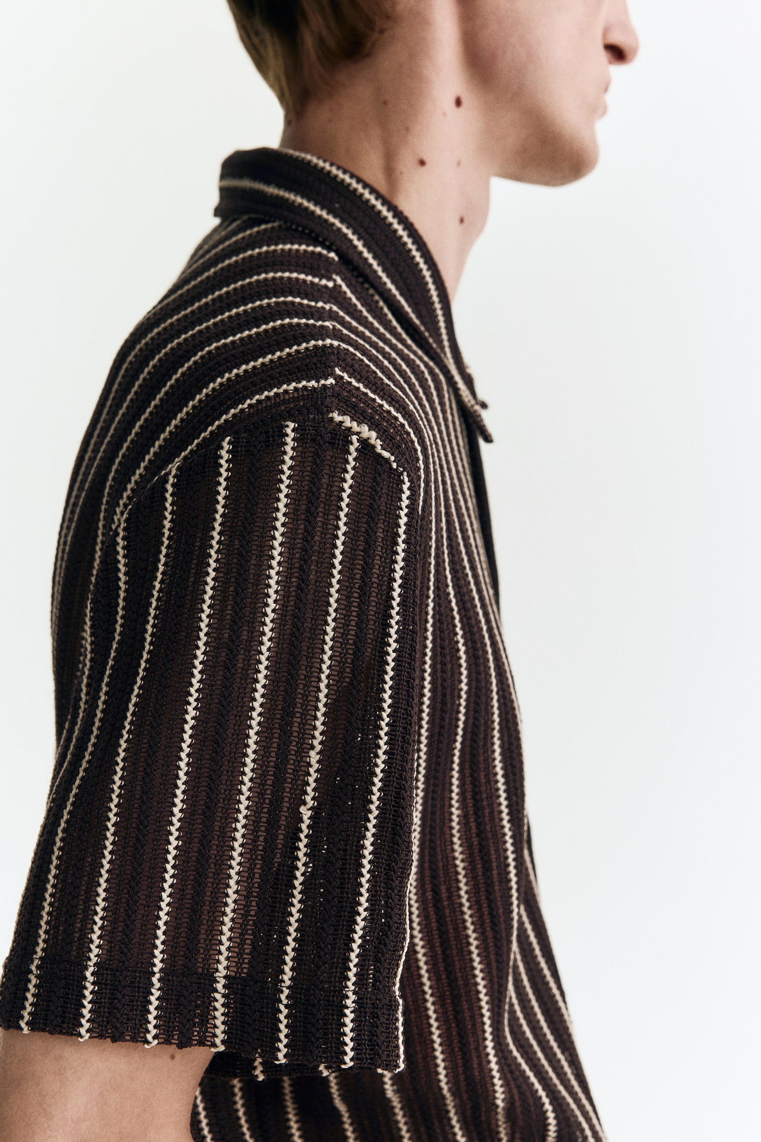 Regular Fit Textured-knit shirt - Dark brown/Striped/White/Striped - 3