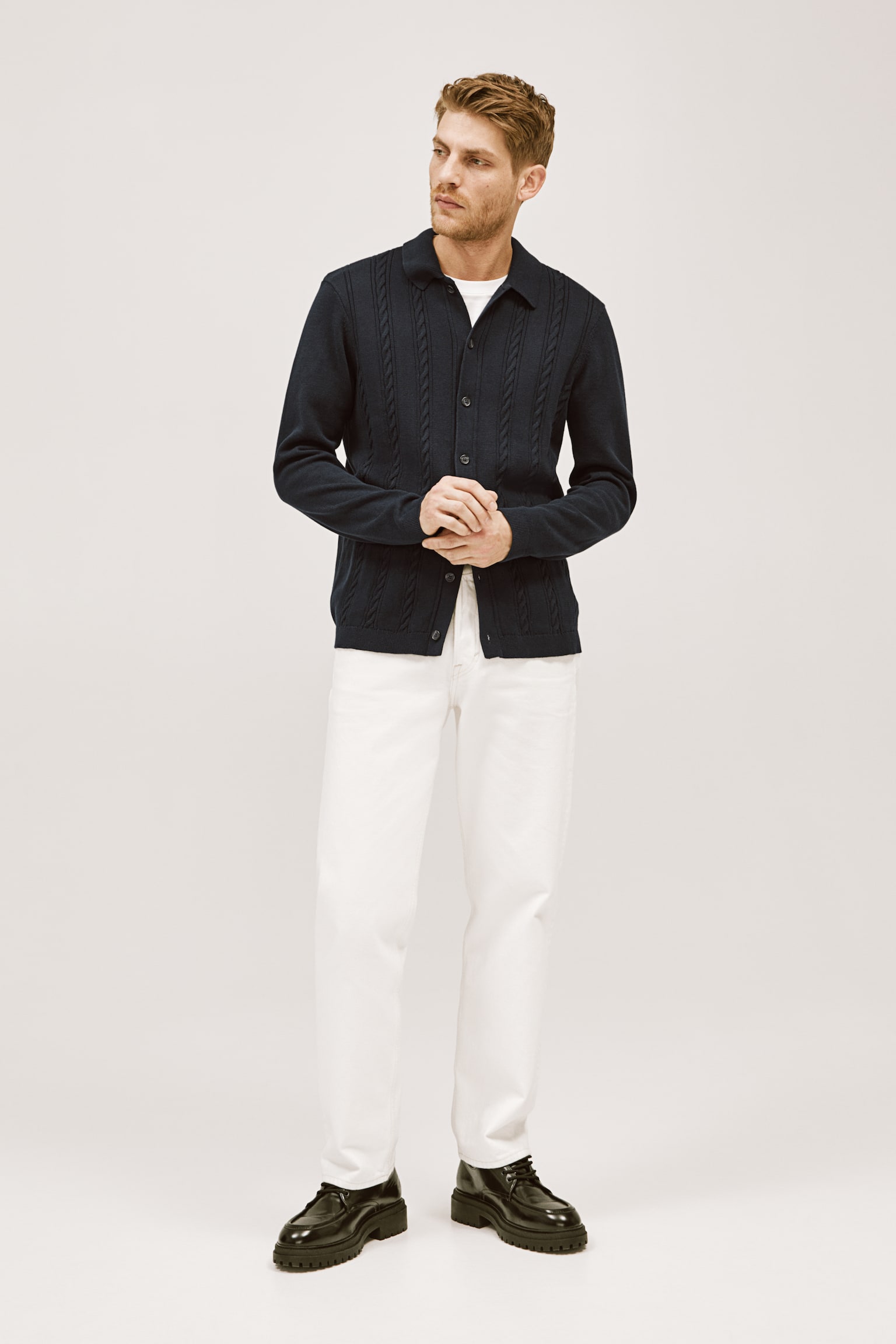 Regular Fit Collared Cardigan - Navy blue - 1