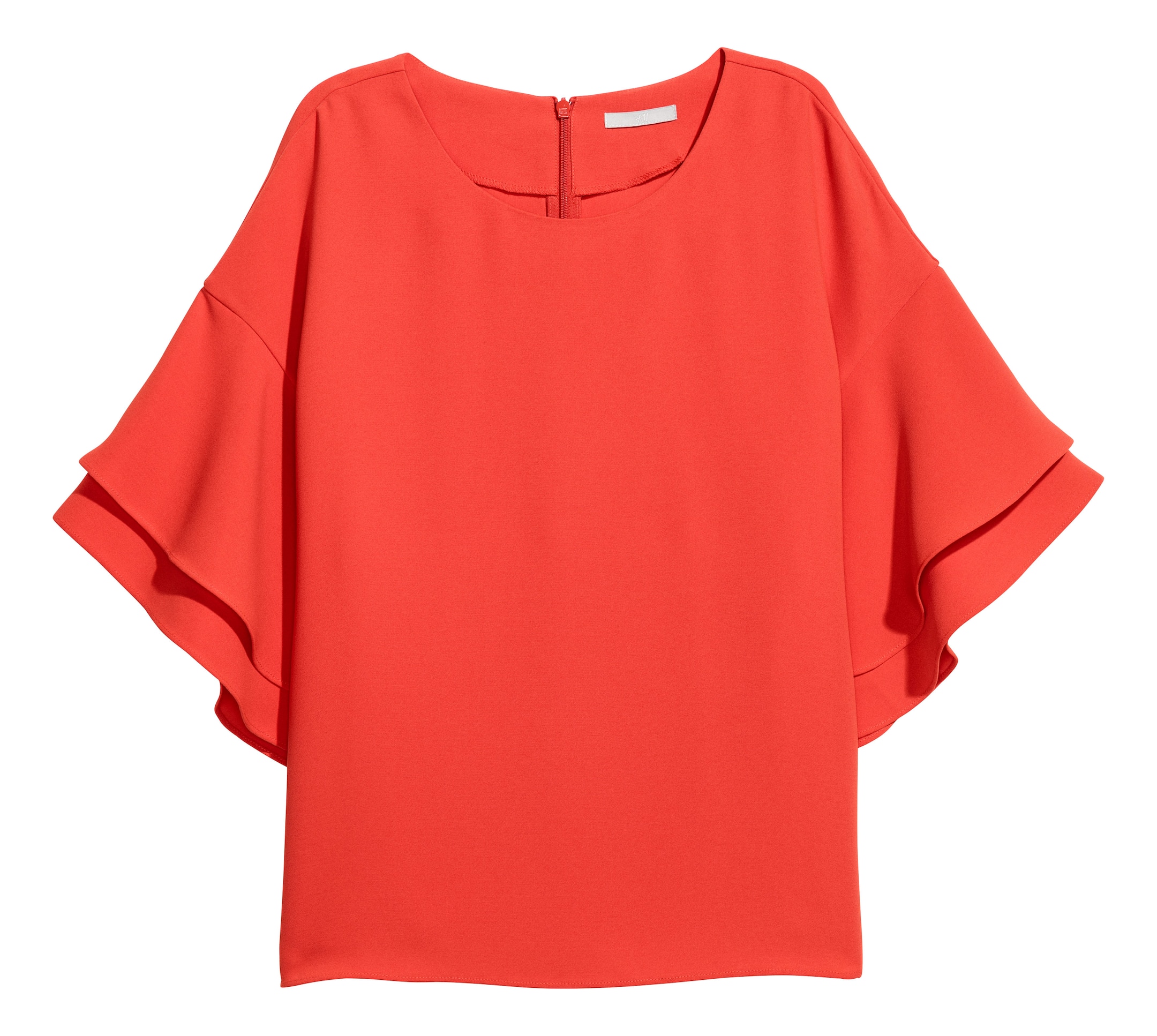 View larger image: Flounce-sleeved top - Coral red - Ladies | H&M IE 1