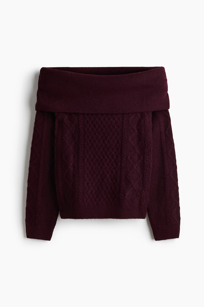 Schulterfreier Pullover - Pflaumenrot/Hellbeigemeliert/Graumeliert/Hellrosa - 1