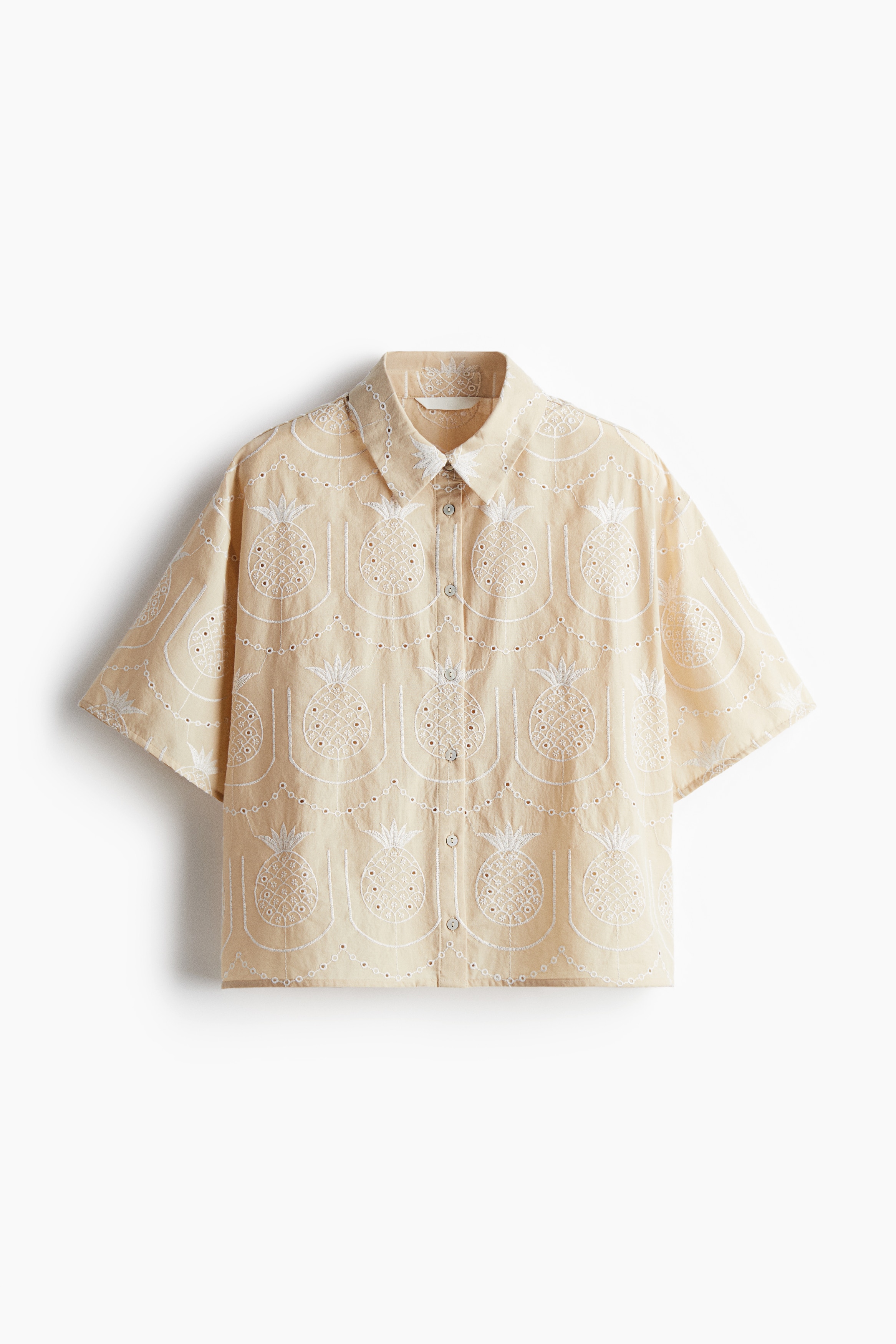 Camisa con bordado inglés - Beige/Piñas
