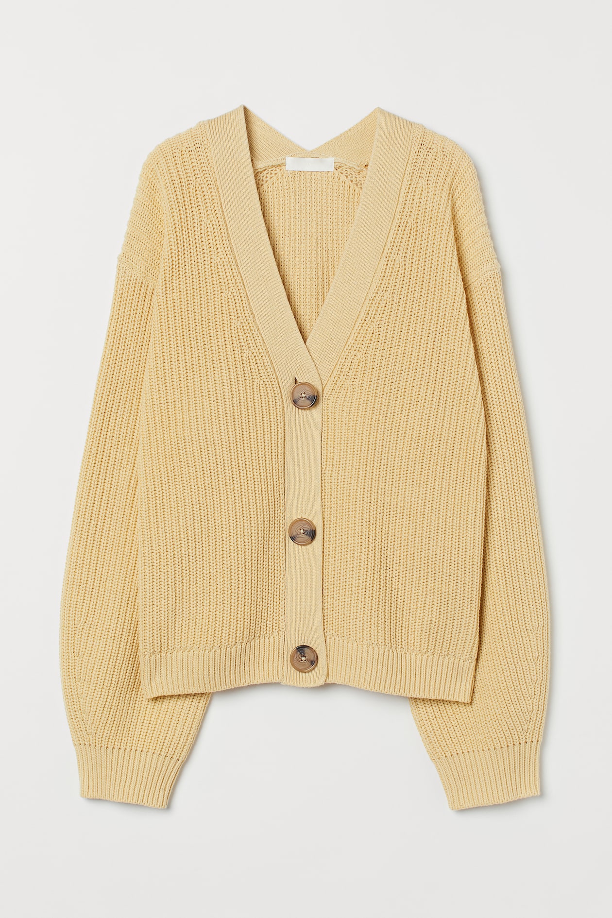 Rib-knit Cardigan - V-neck - Long sleeve - Light yellow - Ladies | H&M US