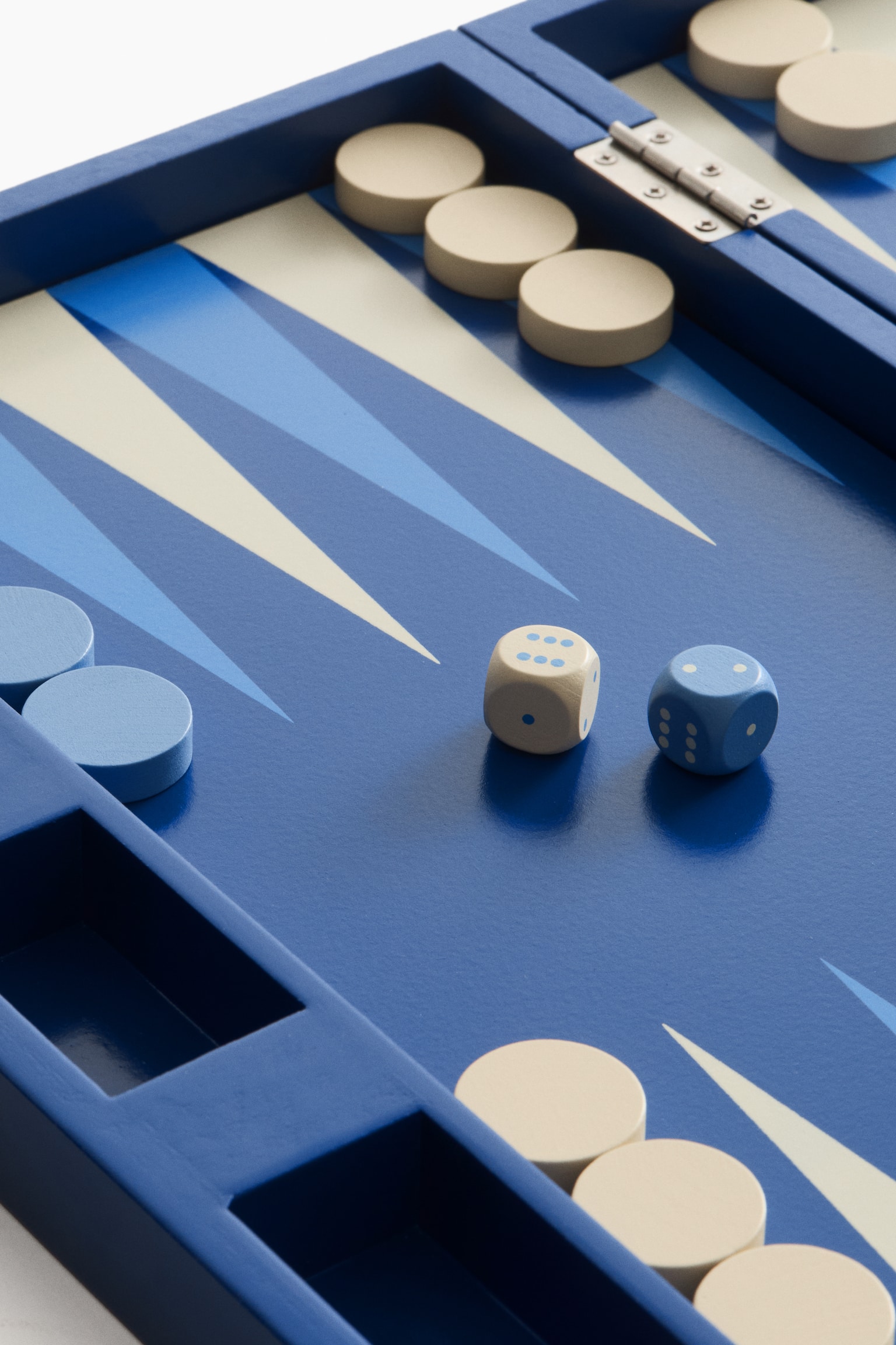 Wooden backgammon set - Blue/White/Black/Light beige - 3