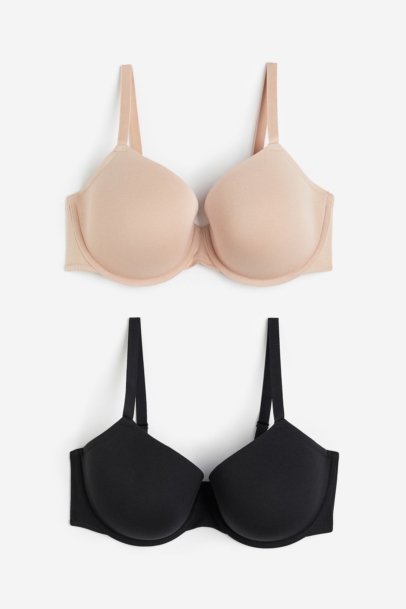 H&M+ 2-pack Padded Bras - Black/Beige/White/Grey marle/Beige/Black/Grey/Black - 1