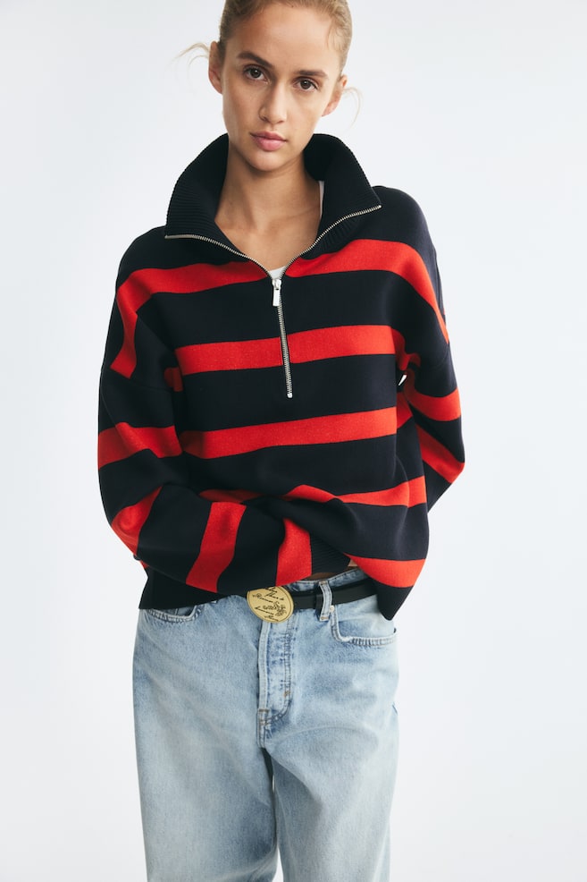 Half-Zip Sweater - Navy blue/striped - 1