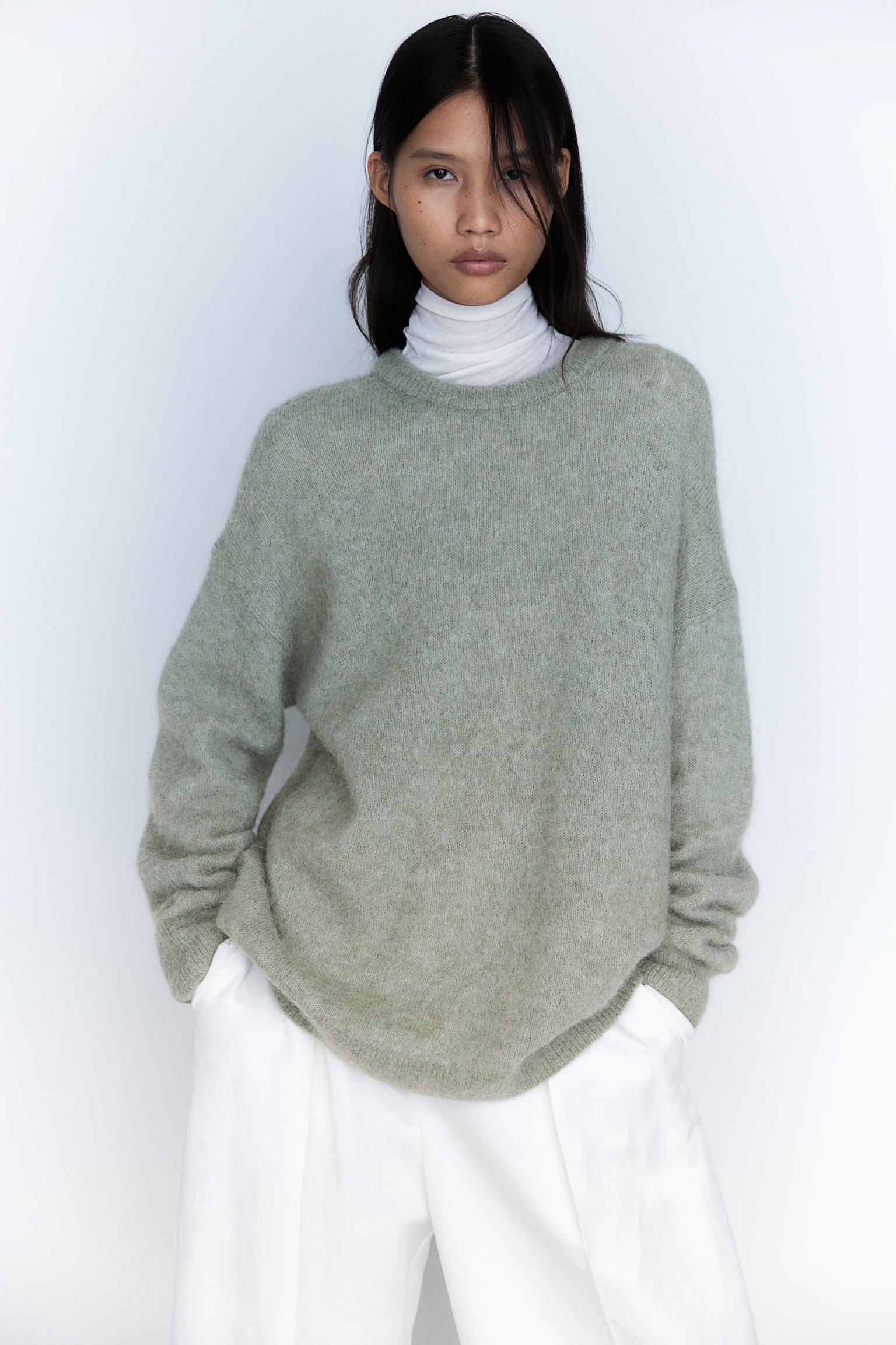 Oversized alpaca-blend jumper - Light khaki green/Light beige/Dark grey marl - 6