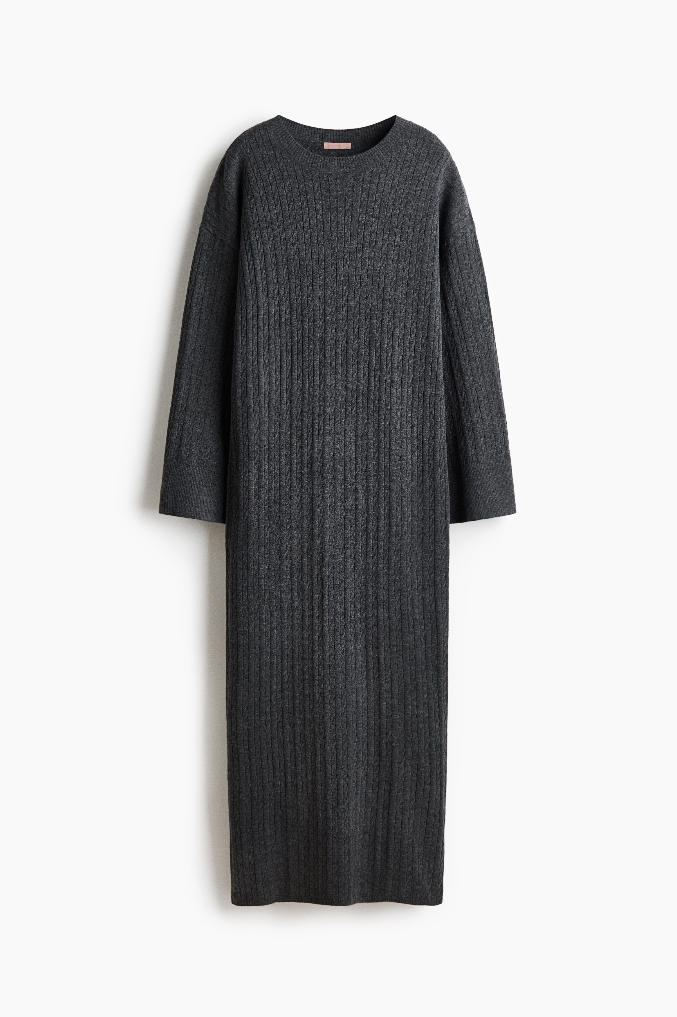 Robe en tricot torsadé - Gris foncé chiné/Crème/Noir