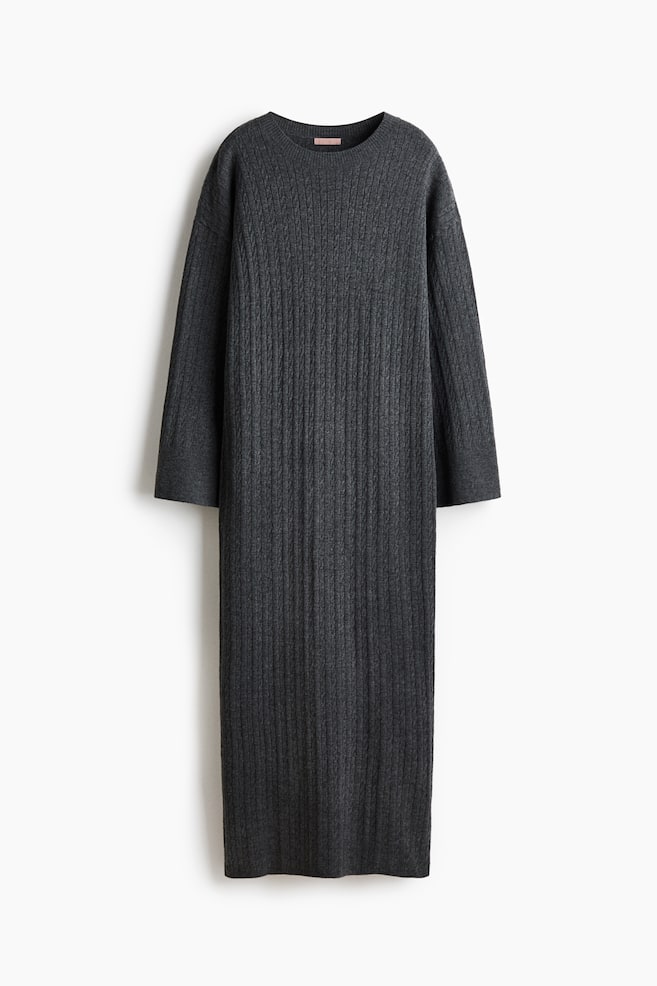 Rochie tricotată cu torsade - Gri-închis melanj/Crem/Negru - 1