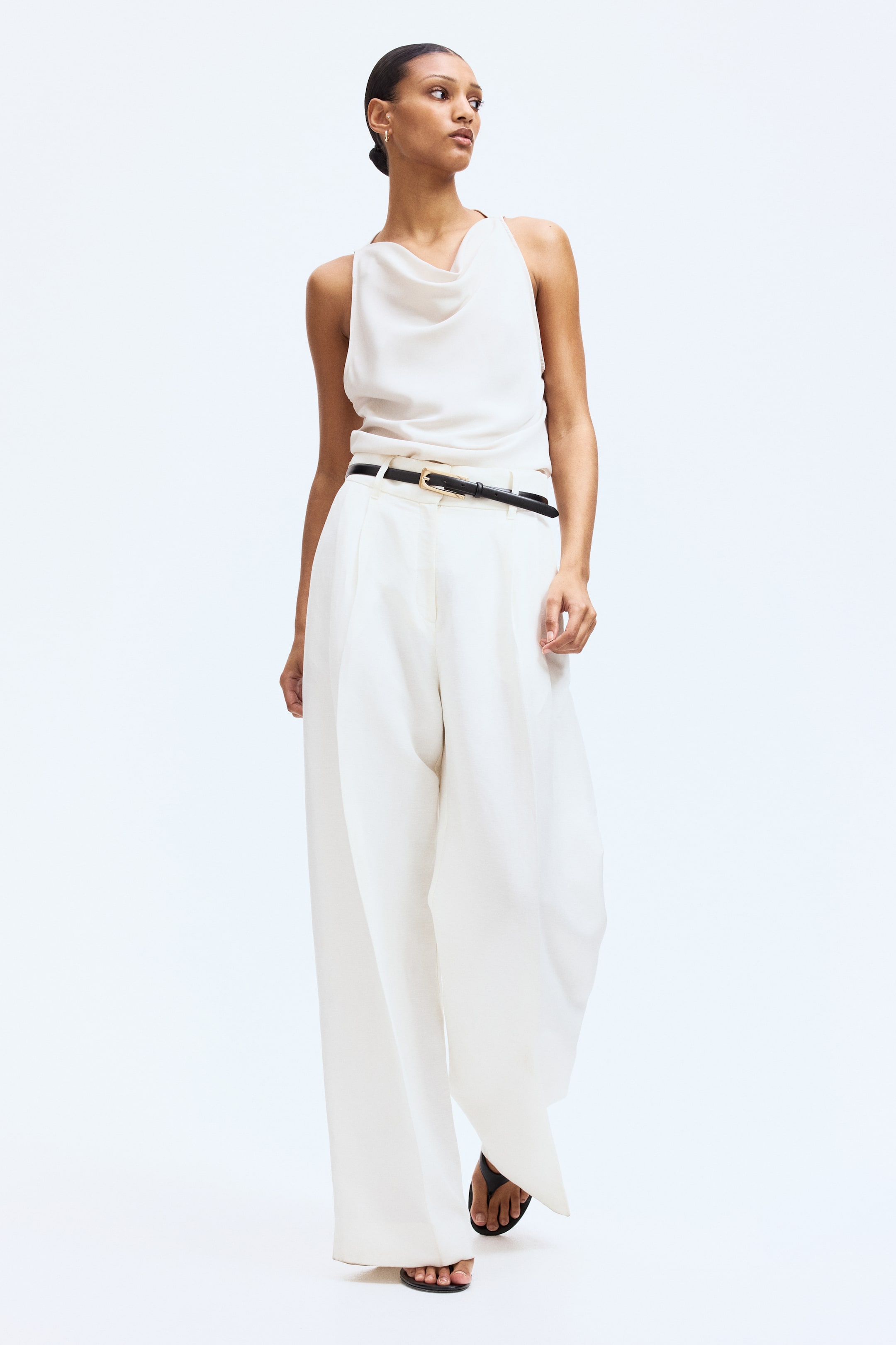 View larger image: Cowl-Neck Satin Top - Cream - Ladies | H&M US 2