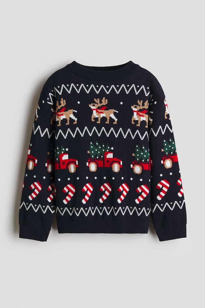 Jacquard-knit jumper - Navy blue/Christmas - 1