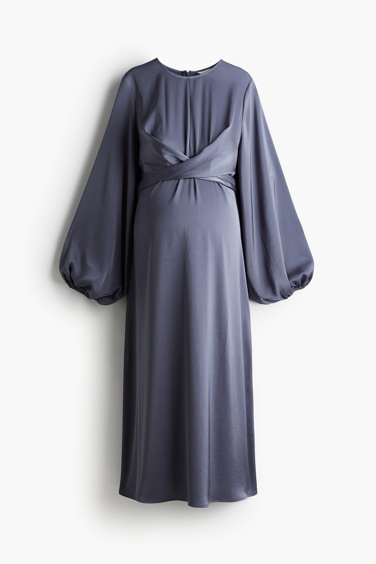 MAMA Balloon-sleeved satin dress - Pigeon blue/Black/Cream - 2