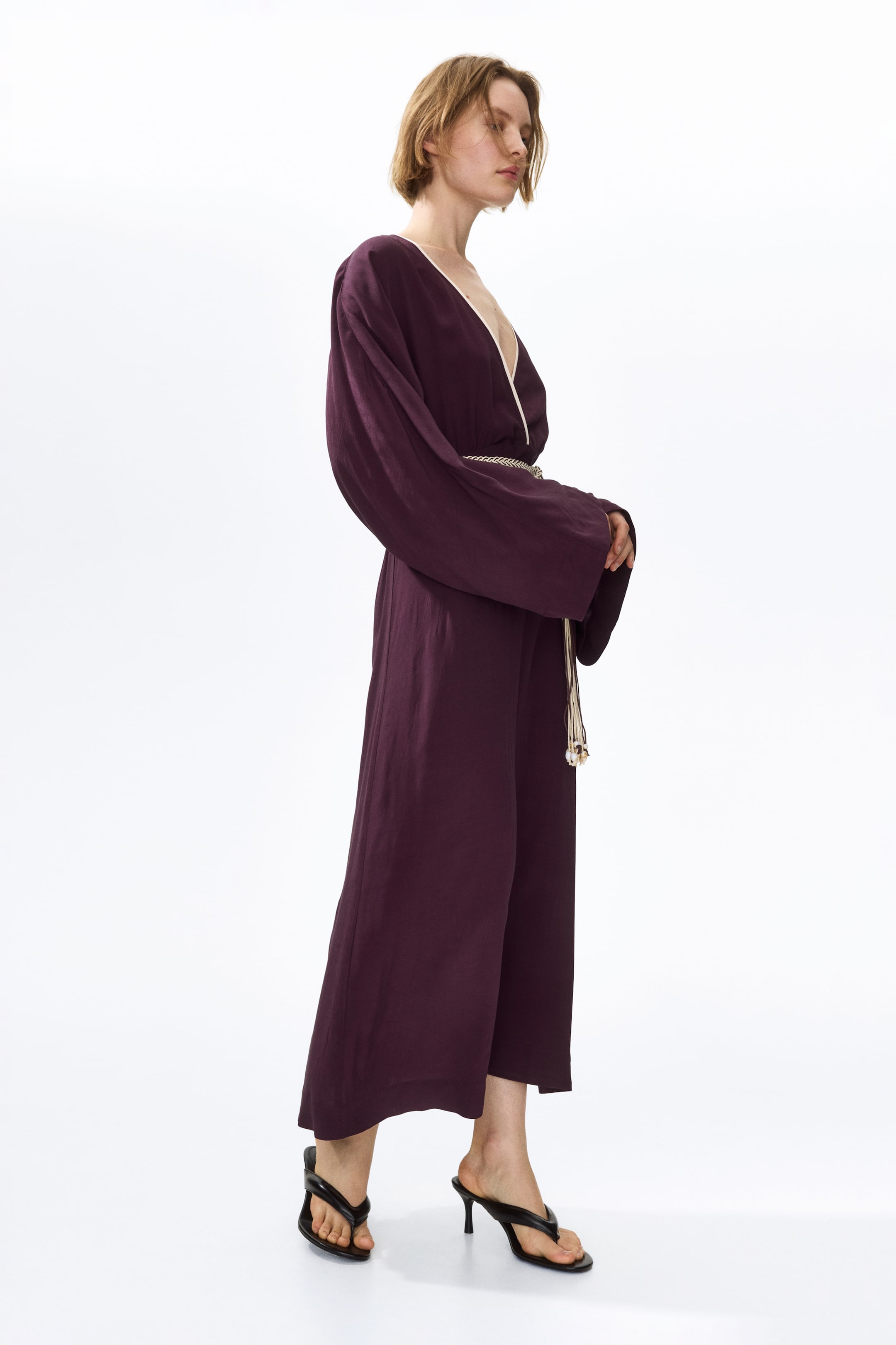View larger image: Belted viscose dress - Dark plum purple - Ladies | H&M 1