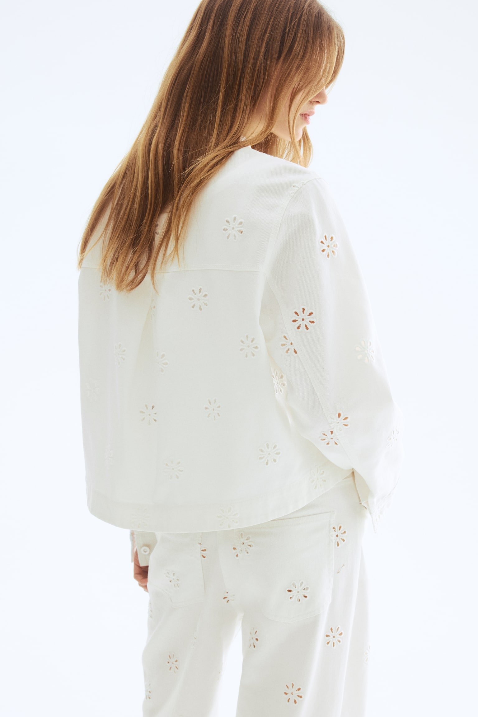 Broderie anglaise twill jacket - White - 7