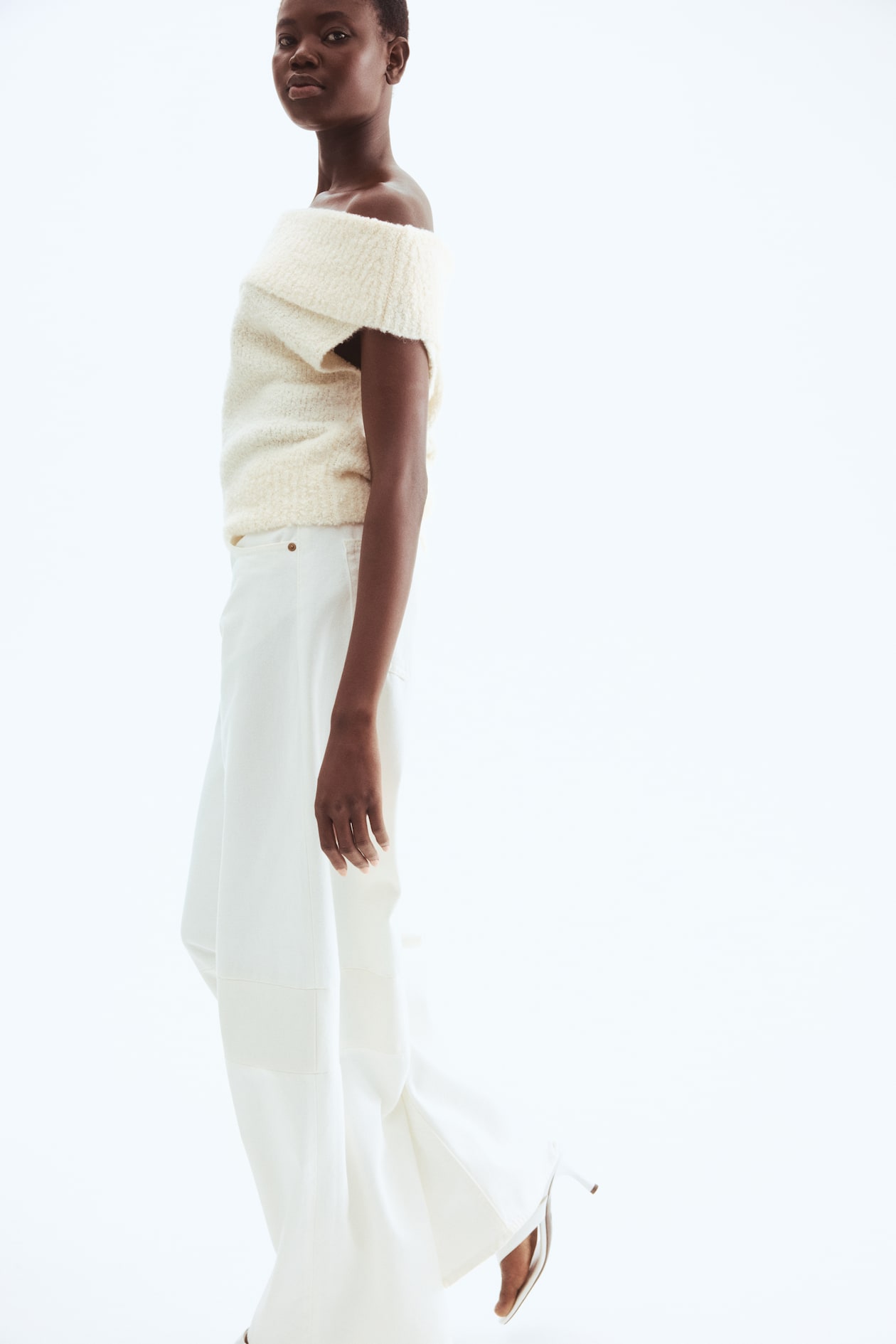 Top épaules nues en maille Crème FEMME H&M FR