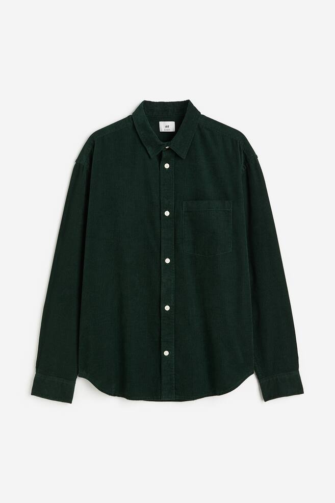 Relaxed Fit Corduroy shirt - Dark green/Dark brown/Sage green/Light greige - 2