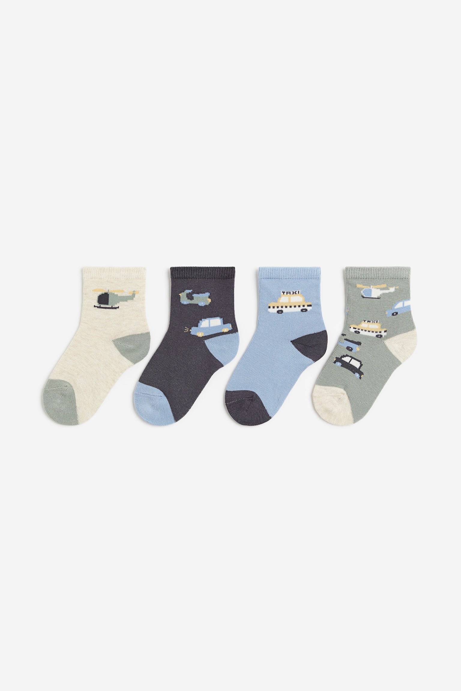 4-pack Socks - Light blue/Vehicles/Red/Reindeer/Dusty green/Dinosaurs/Light beige/Animals/Light dusty green/Panda/Blue/Boats/Dusty green/Floral/Dark blue/Spaceship/Mole/Stripe - 1