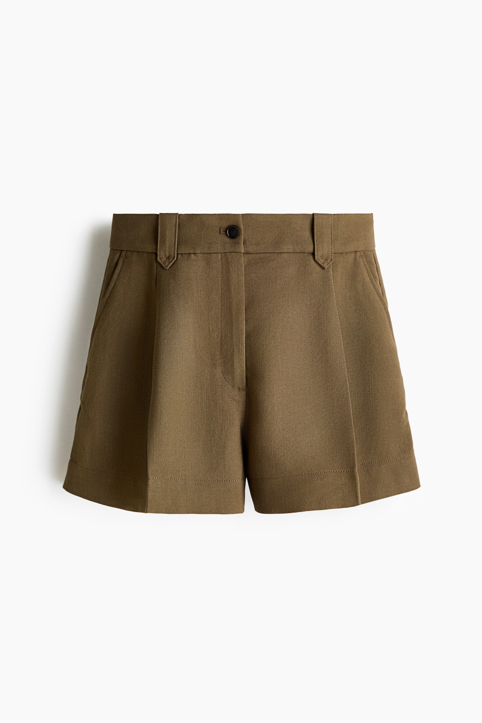 Shorts con pliegues al frente - Verde caqui oscuro/Café teja/Blanco - 1