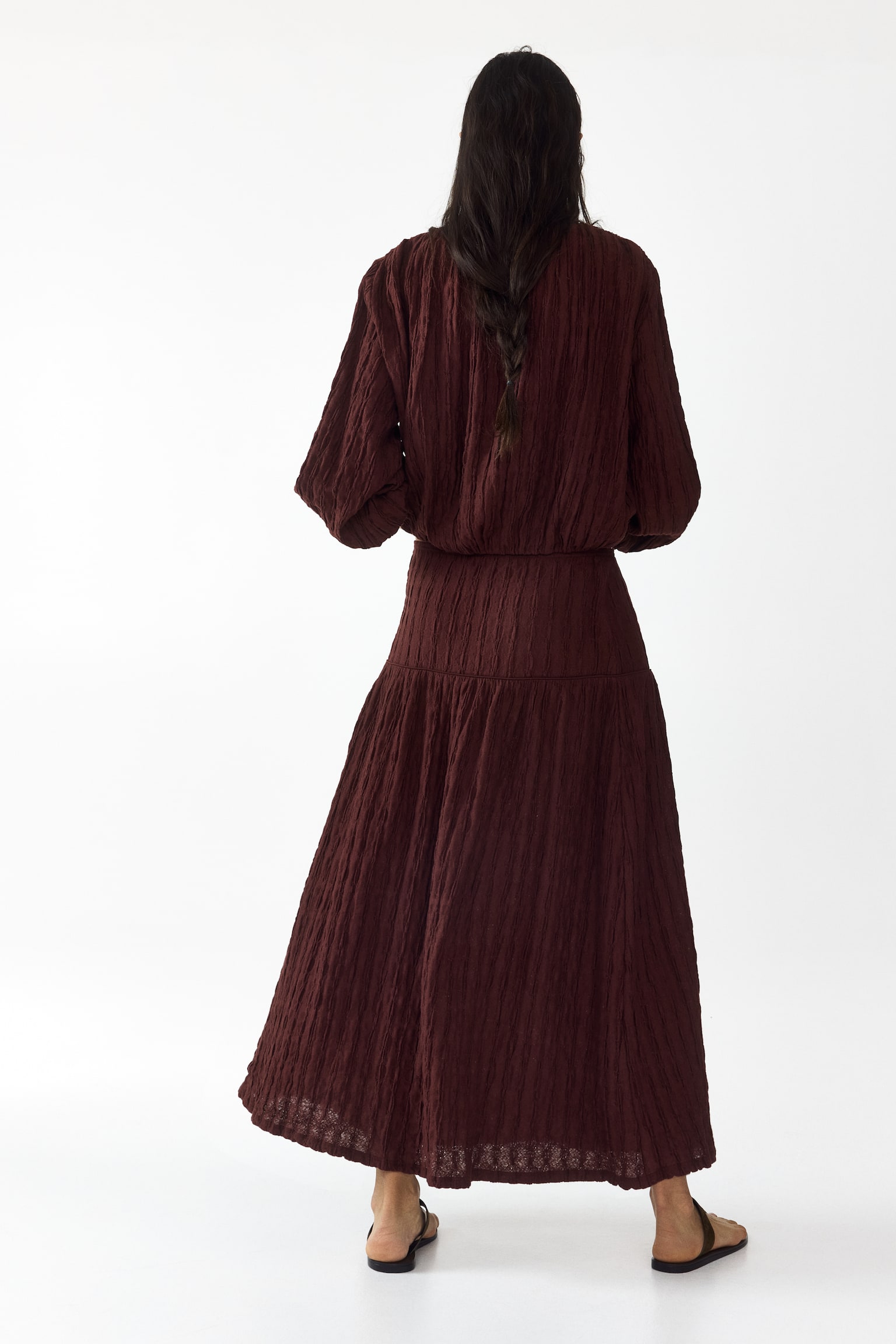 Textured jersey midi skirt - Dark brown/Cream - 3