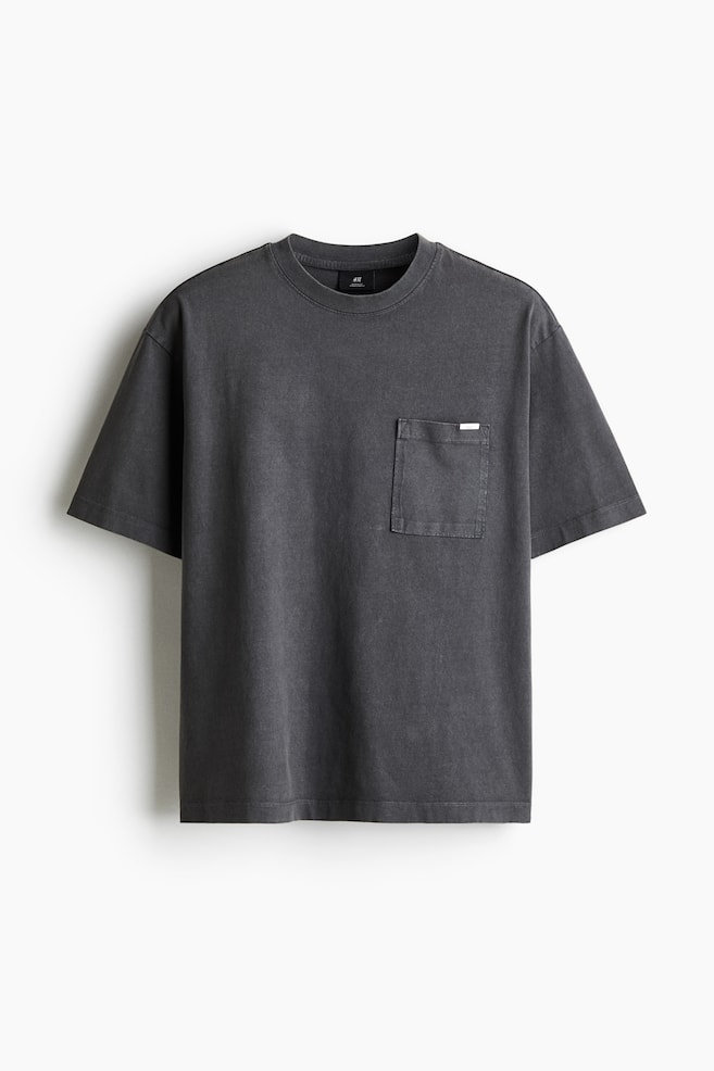 Loose Fit Washed T-shirt - Dark grey/White - 1