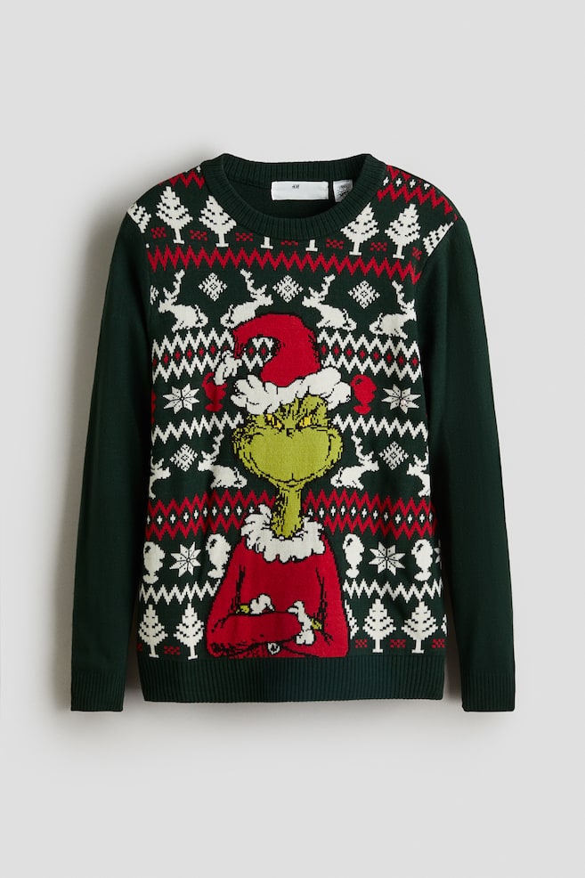 Pullover in Jacquardstrick - Schwarz/Grinch/Marineblau/SpongeBob - 1