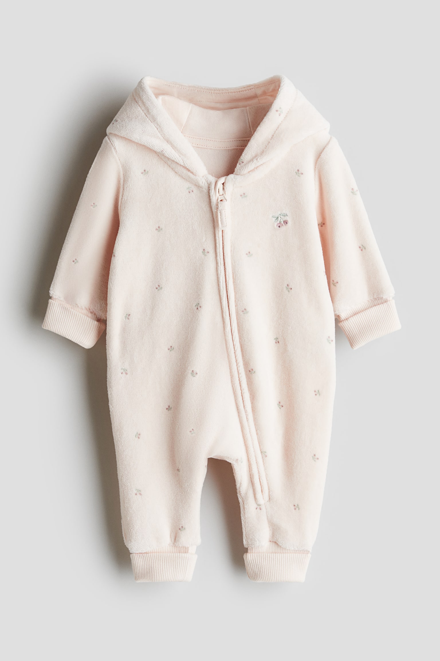 Velour romper suit - Light pink/Floral - 2