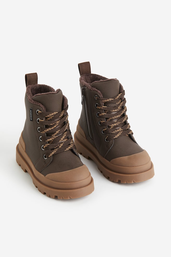 Vanntette boots med snøring - Mørk brun/Rosa - 1