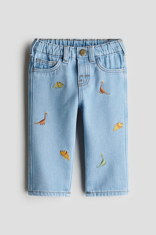 Embroidery-Detail Jeans - Light denim blue/dinosaurs - 1
