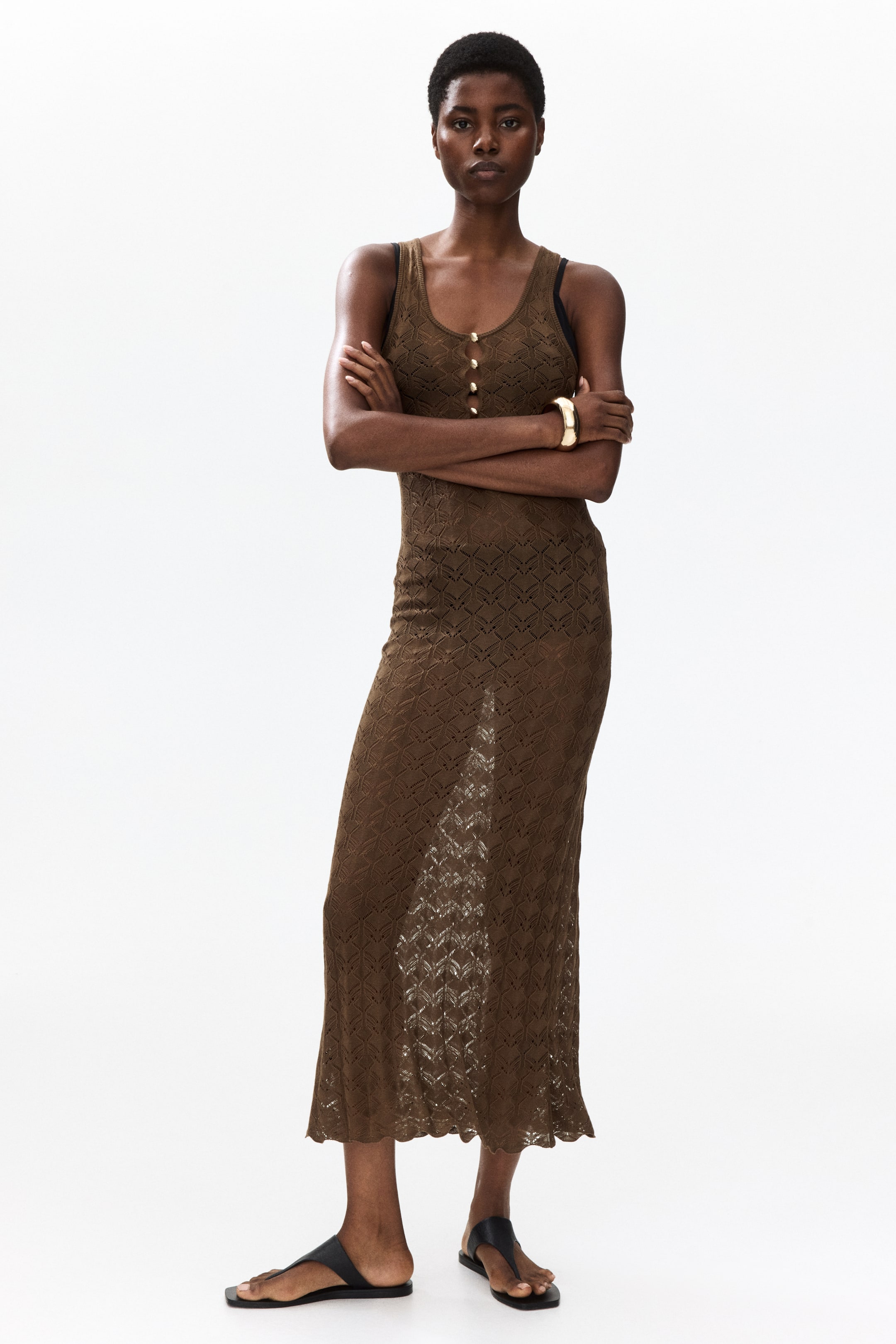 Button-Top Crochet-Look Dress