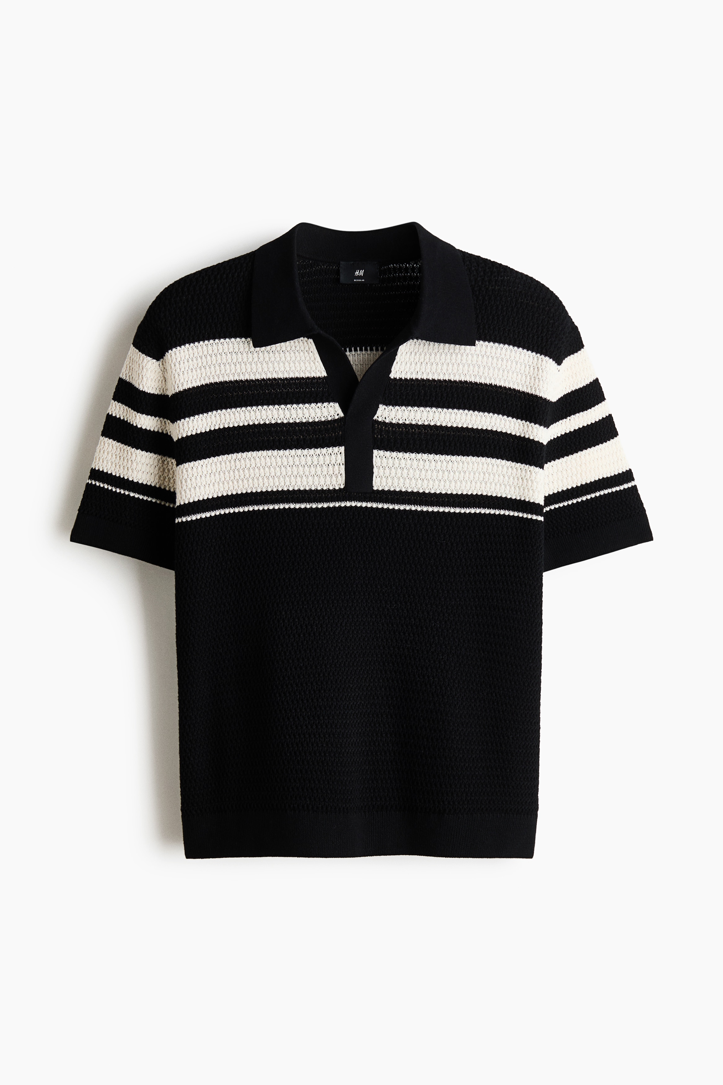 Regular Fit Pointelle-knit polo shirt - Black/Colour block/Cream/Colour block