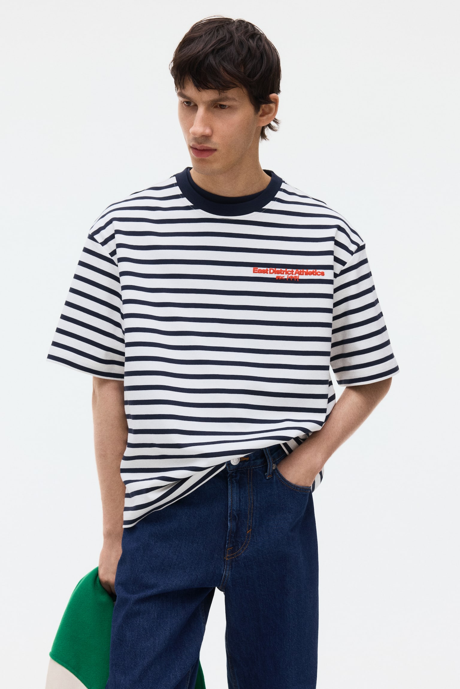 Loose Fit Cotton T-shirt - White/Striped/Navy blue/Striped - 6