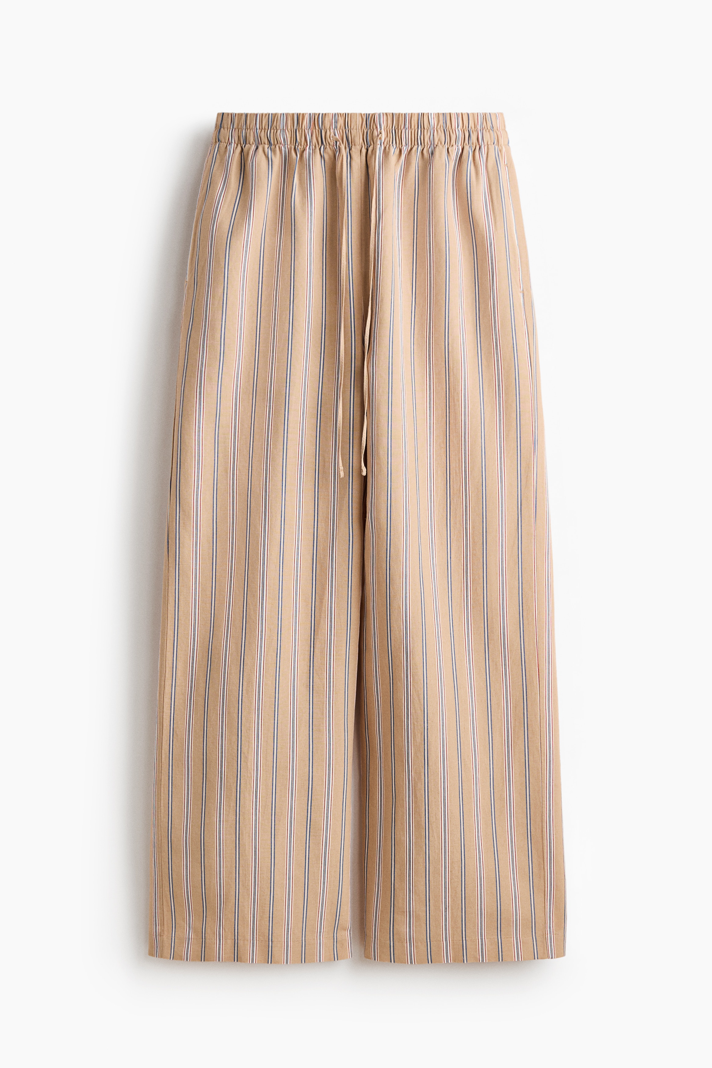 Linen-blend drawstring trousers - Beige/Striped/Bright blue/Bright red