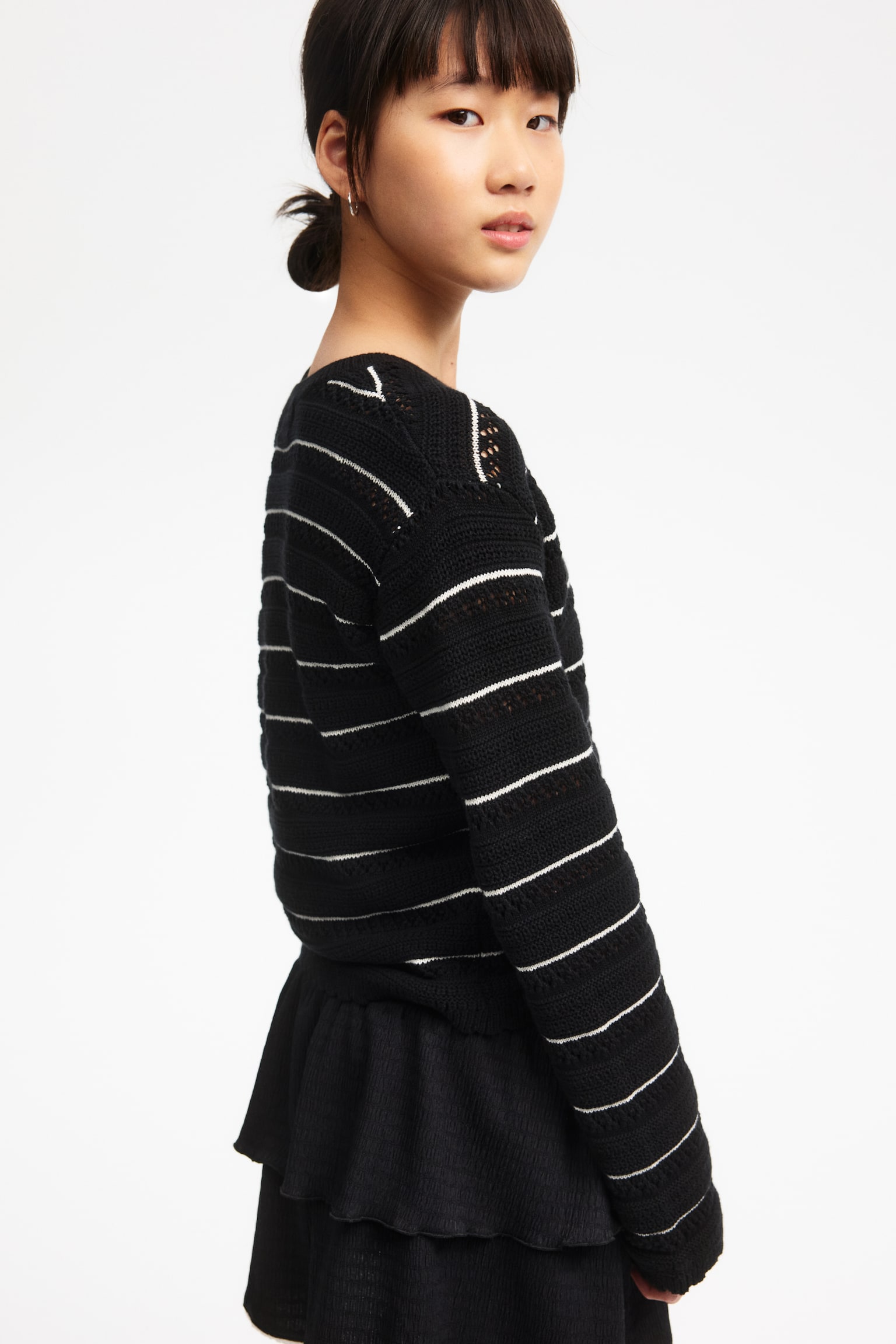 Pointelle-knit cotton jumper - Black/Striped/Cream/Striped - 4