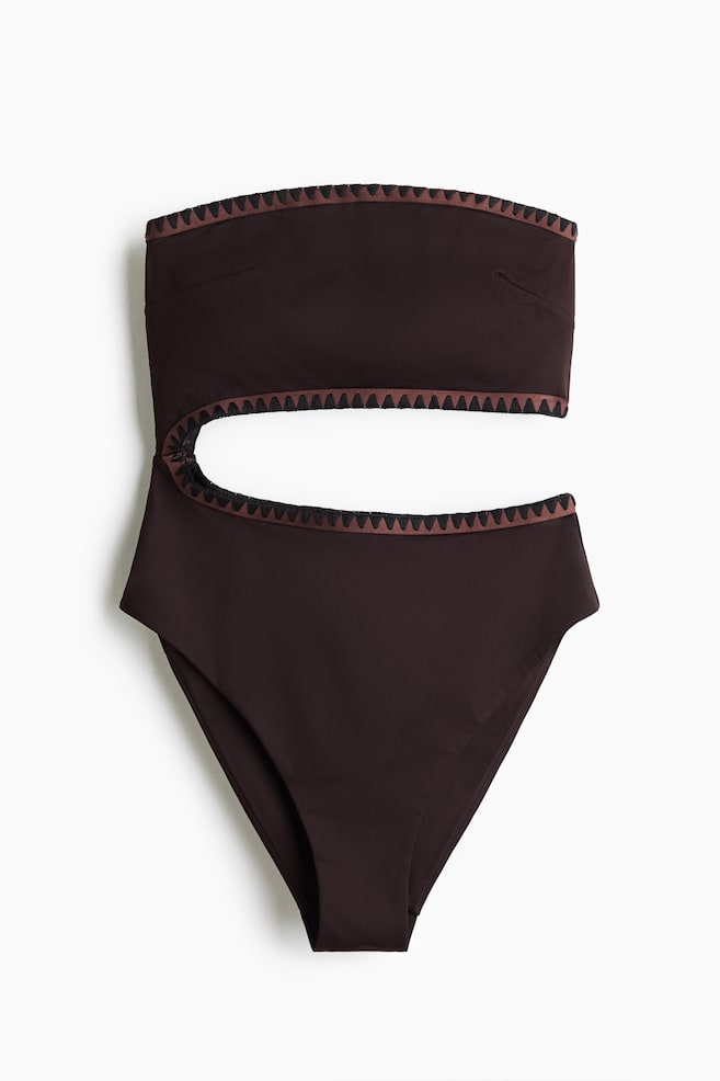Costum de baie tip bustieră High leg căptușit - Maro-închis - 1