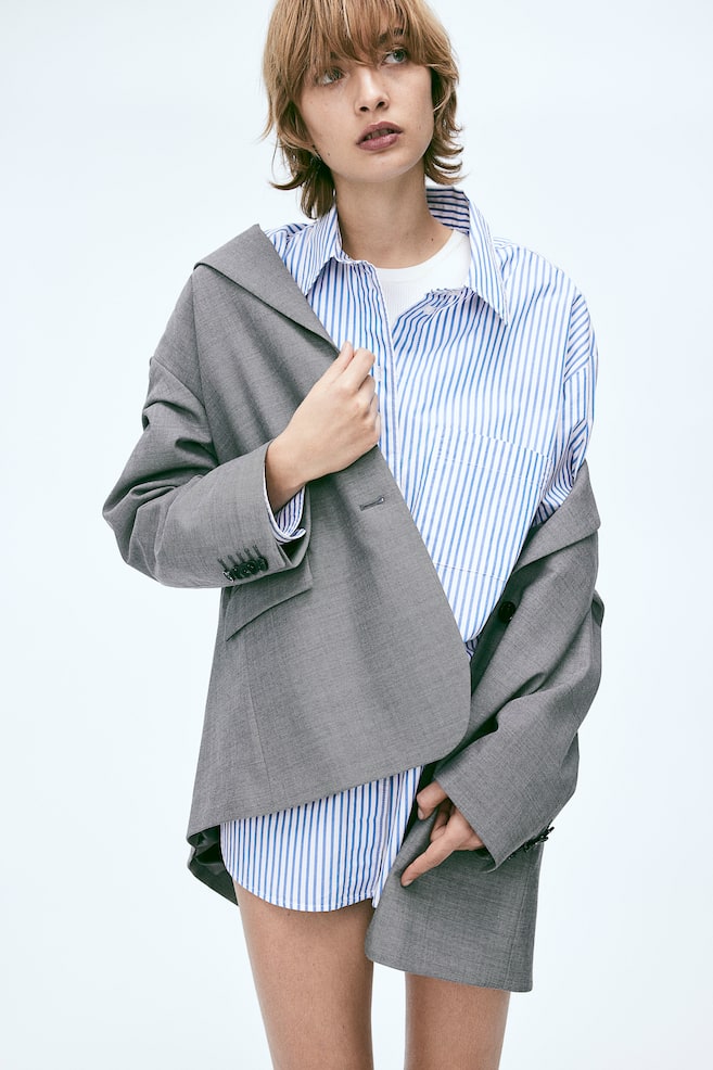 Oversized poplin shirt - Sky blue/Striped/White - 1