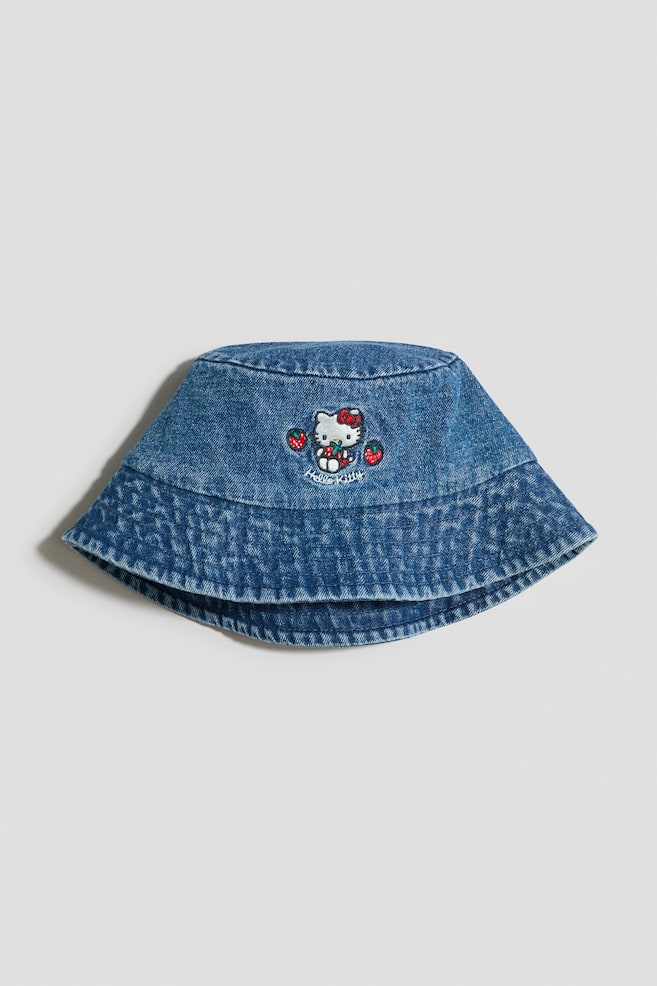 Denim buckethat met borduursel - Denimblauw/Hello Kitty - 1