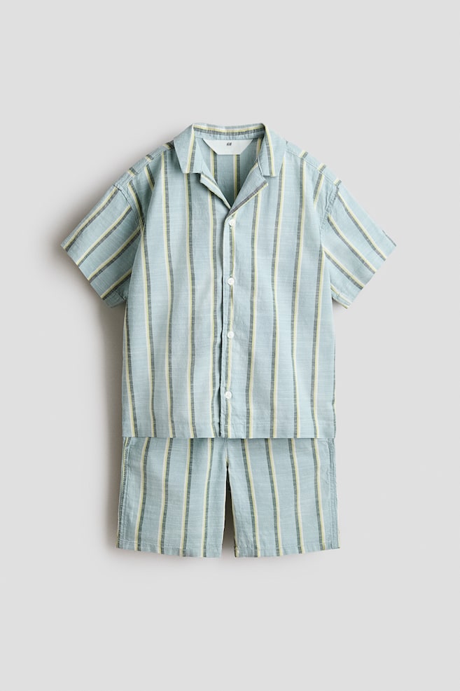 Ensemble 2 pièces en coton - Turquoise clair/rayé/Beige/rayé - 1