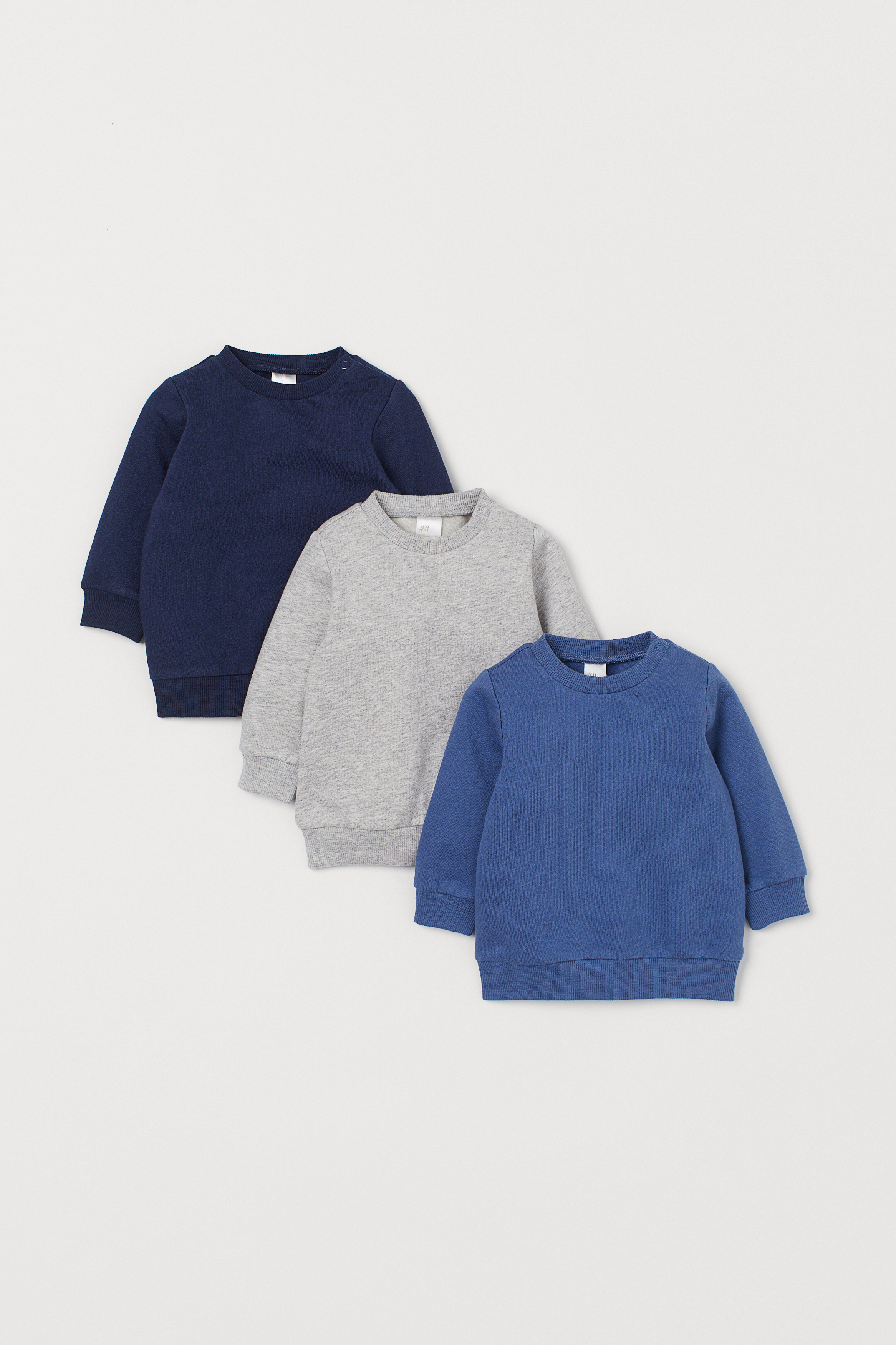 View larger image: 3-pack cotton sweatshirts - Dark blue/Light grey marl - Kids | H&M 1