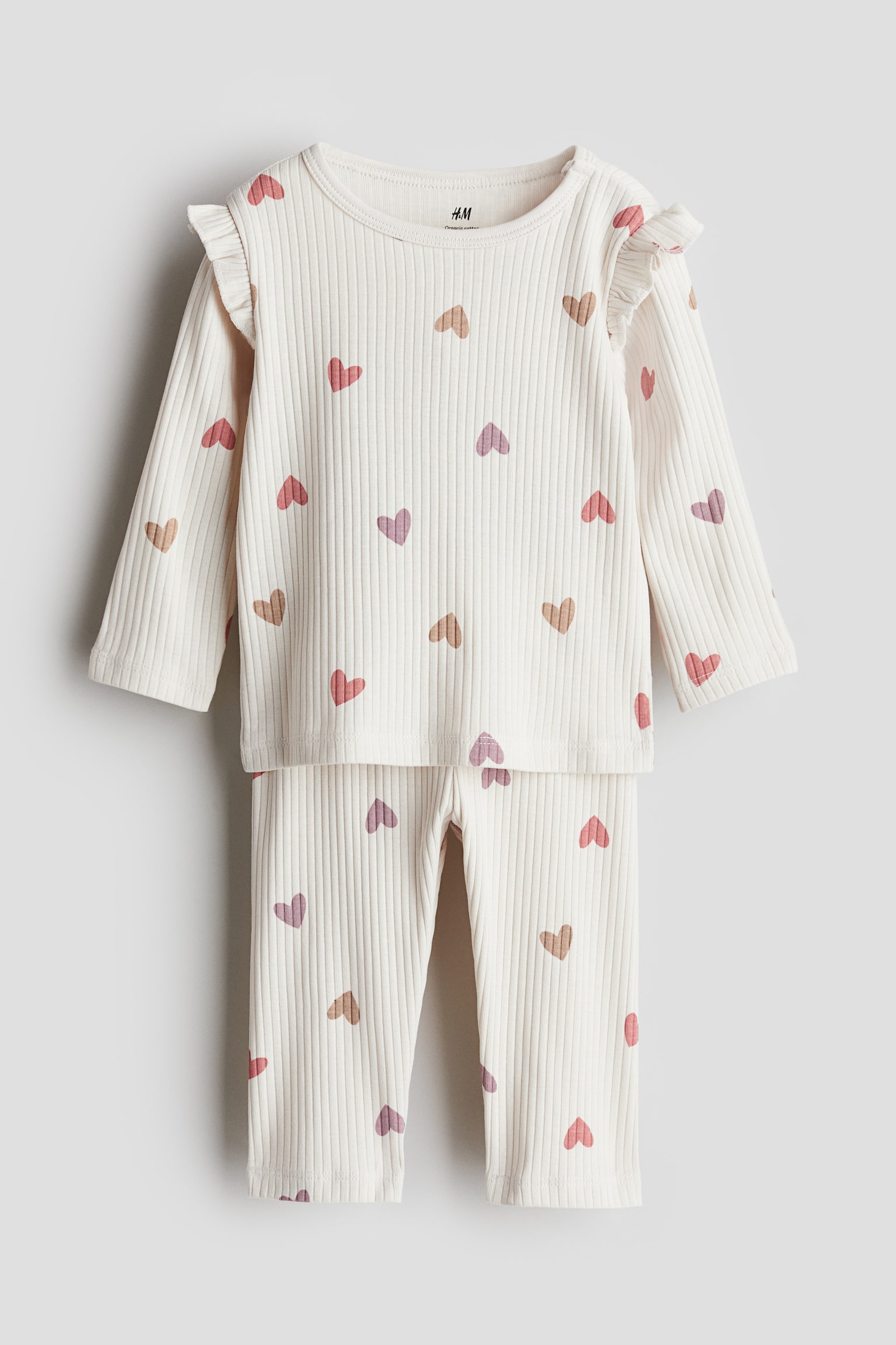 Ribbed cotton set - Light beige/Hearts/Red/Beige/Hearts/Light beige/Green/Light pink/Dark grey/Light plum/Light dusty green/White/Striped - 1